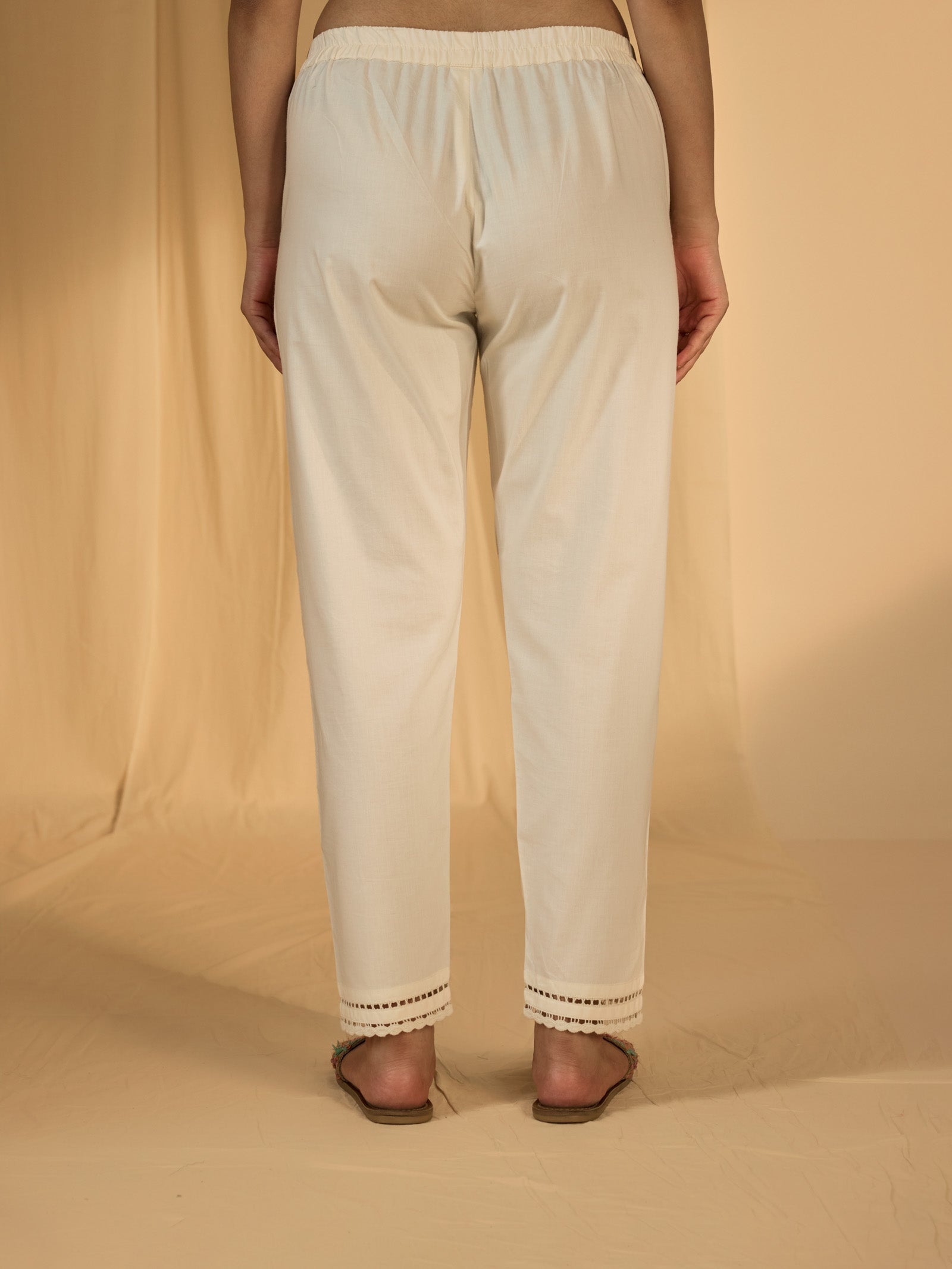 Raw Ecru Plain Cotton Straight Pant