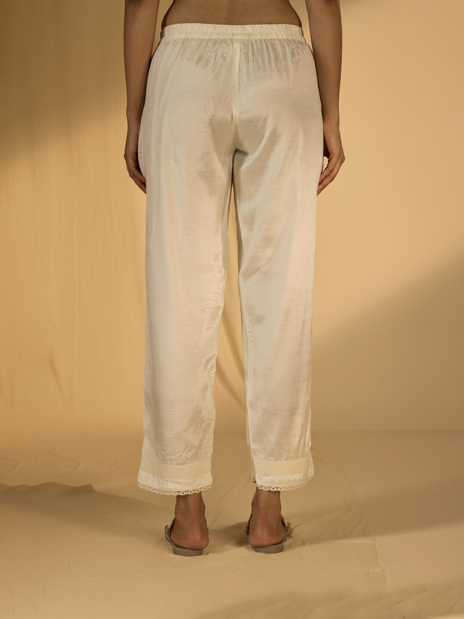 Bamboo Silk Off White Straight Pant