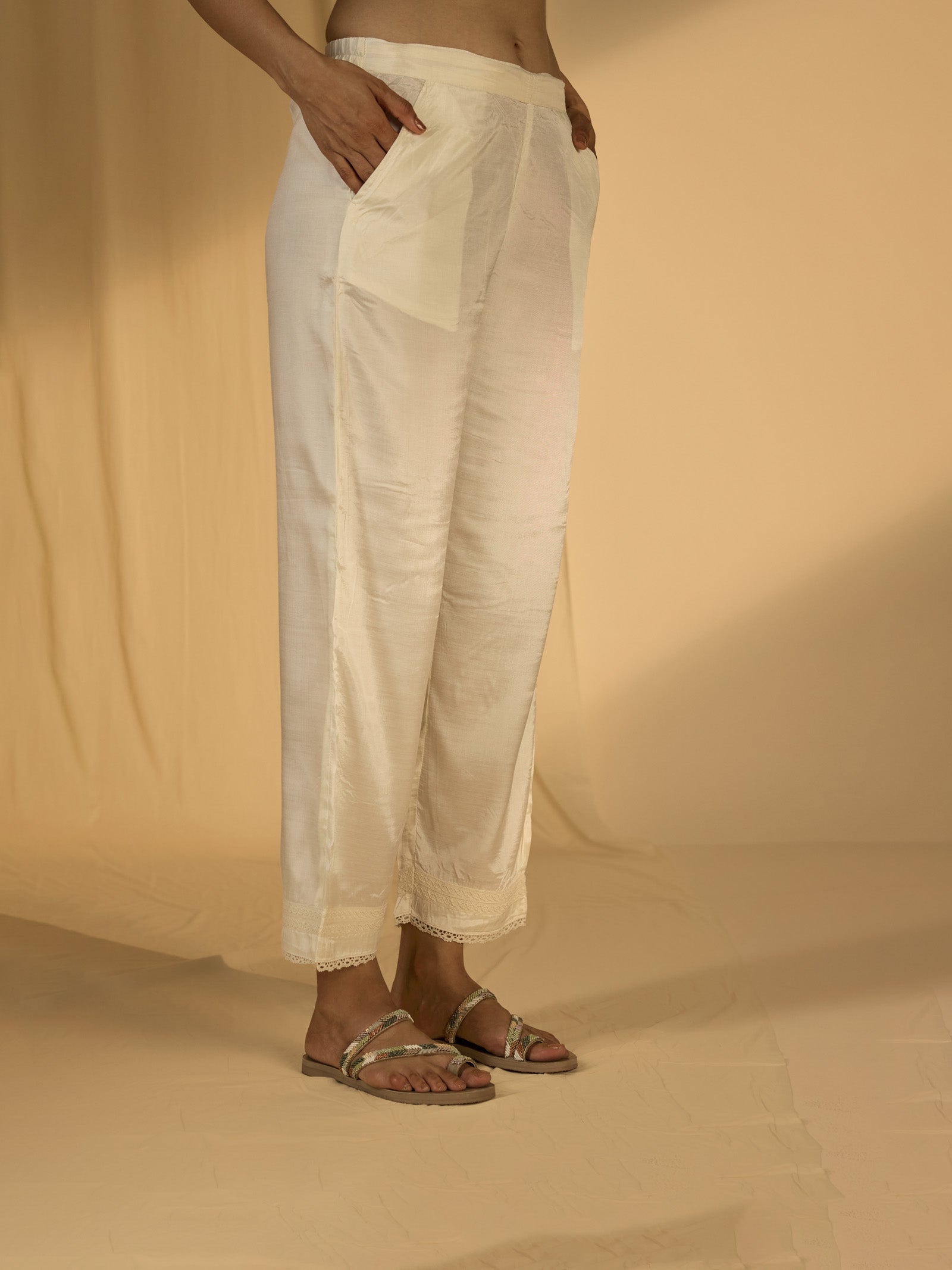 Bamboo Silk Off White Straight Pant