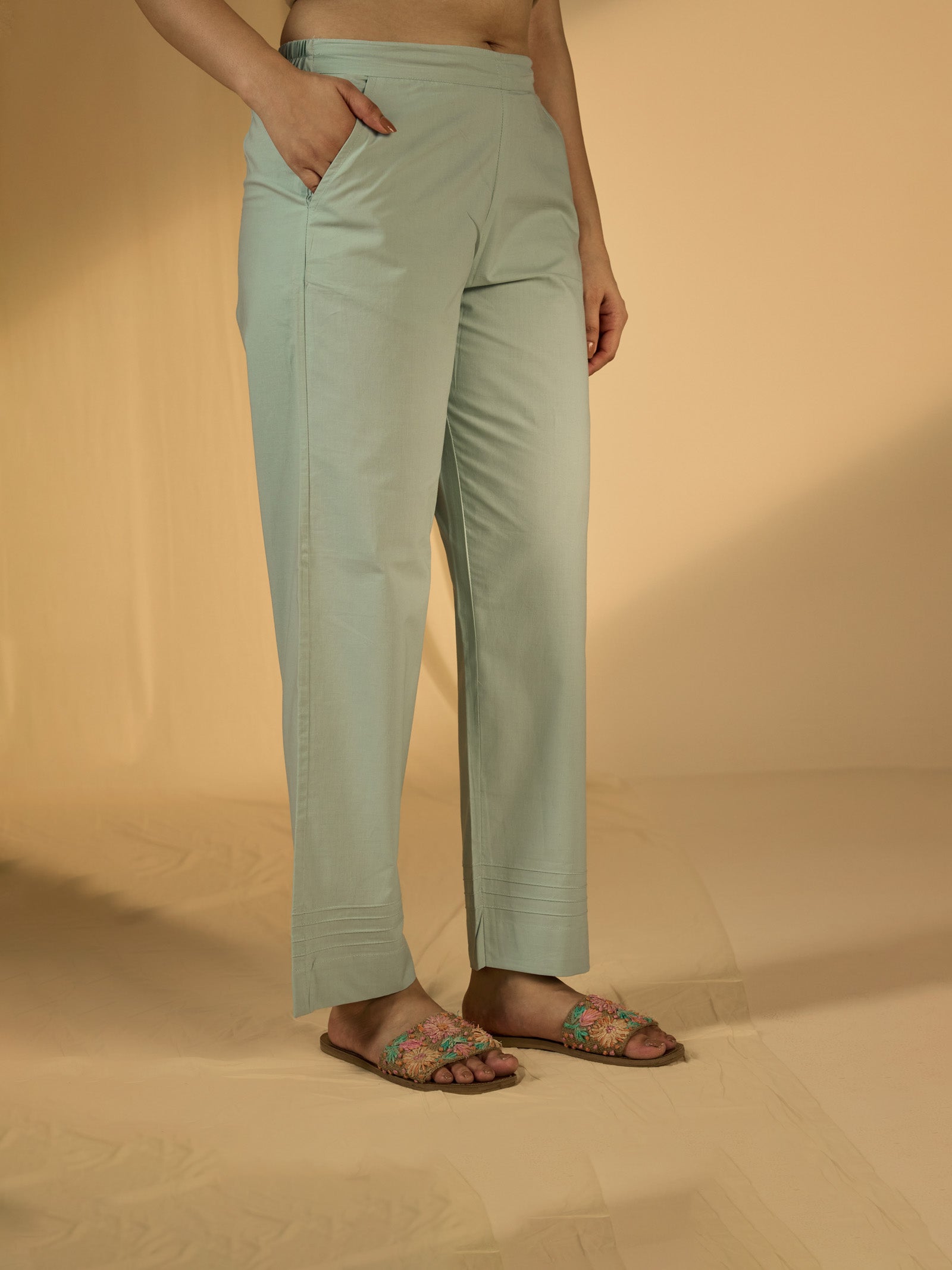 Mint Leaves Cotton Straight Pant