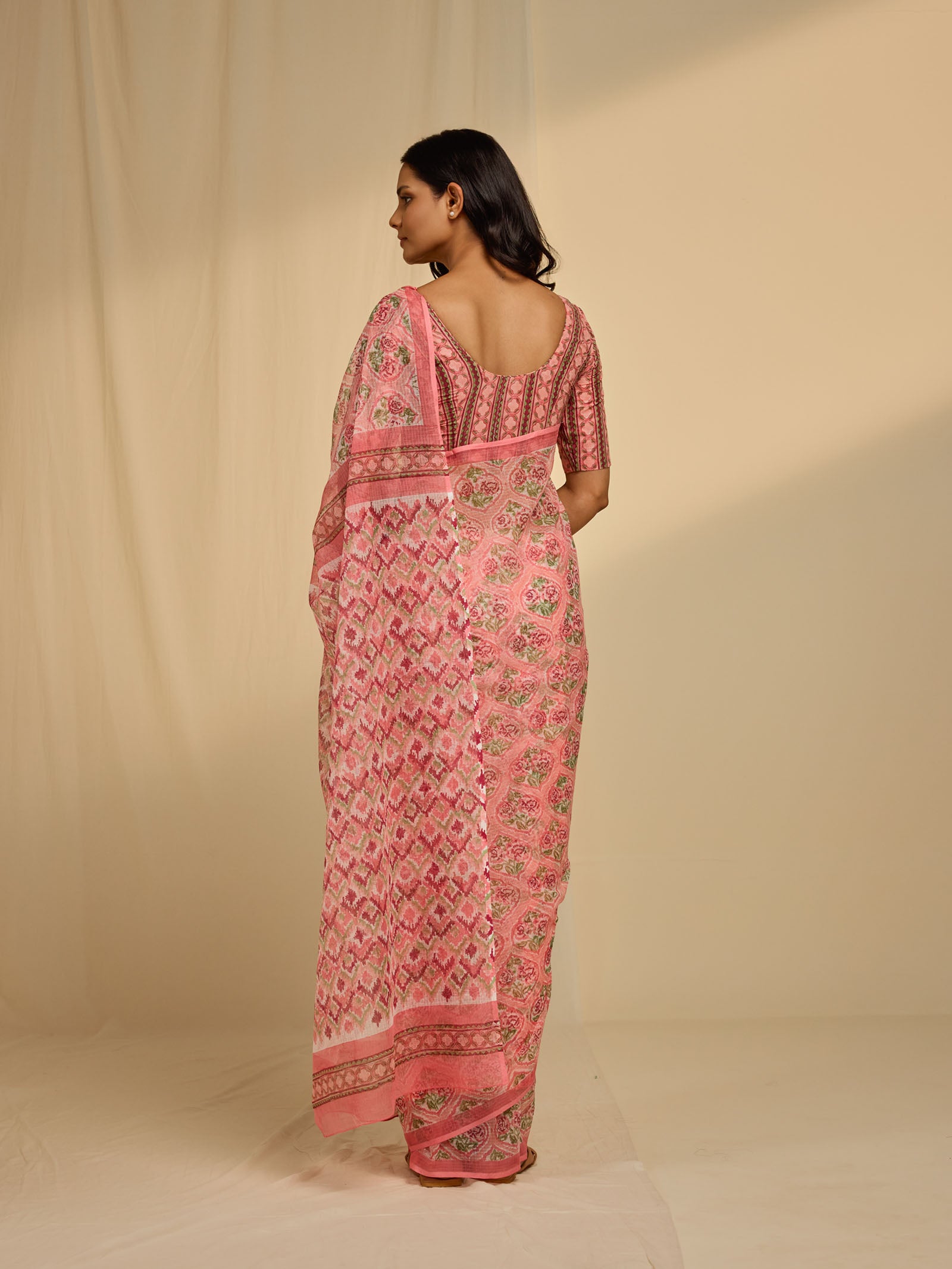 Ikat Pink Kota Saree
