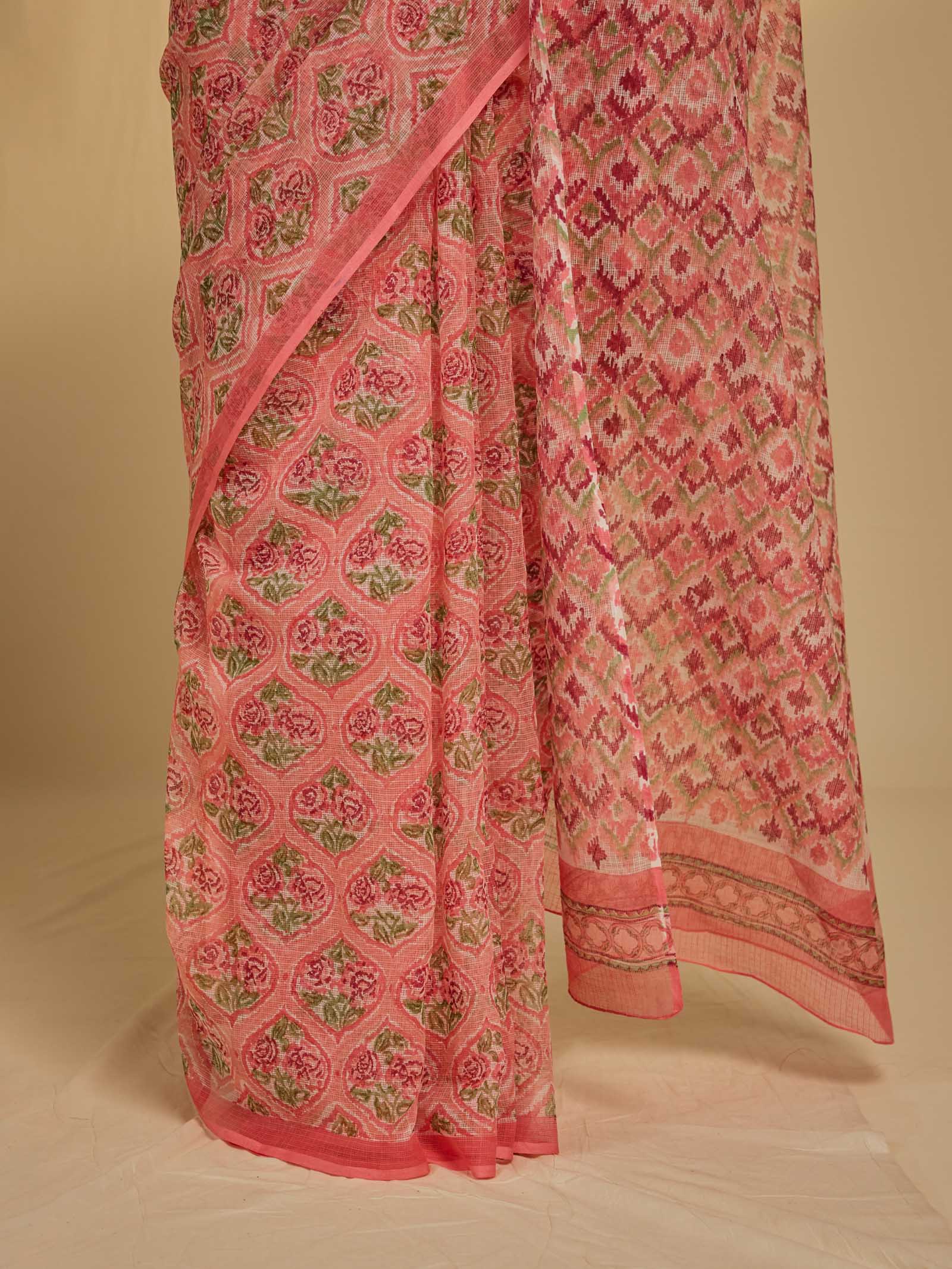 Ikat Pink Kota Saree