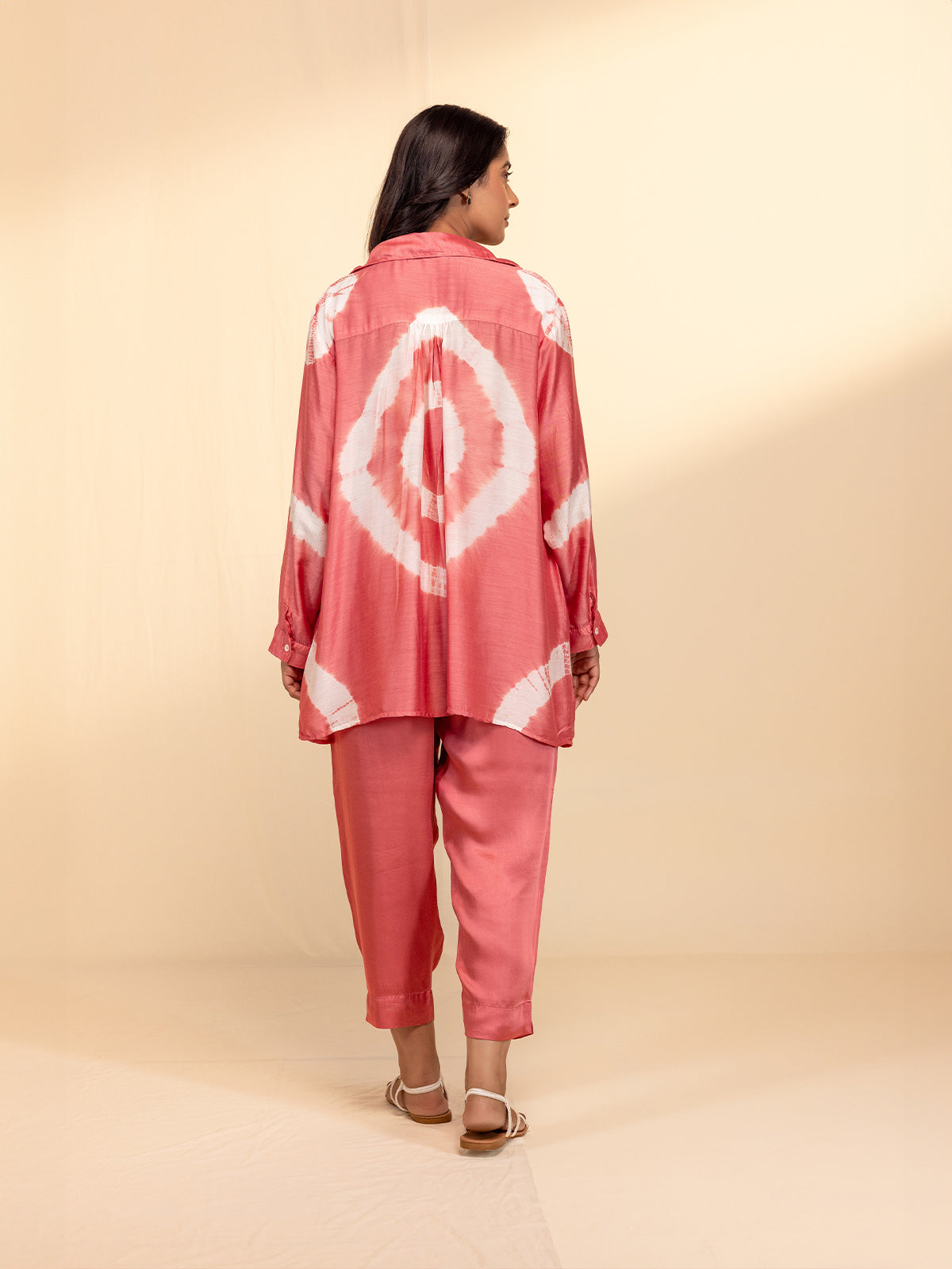 Peachy Peach Tie N Dye Viscose Silk Shirt