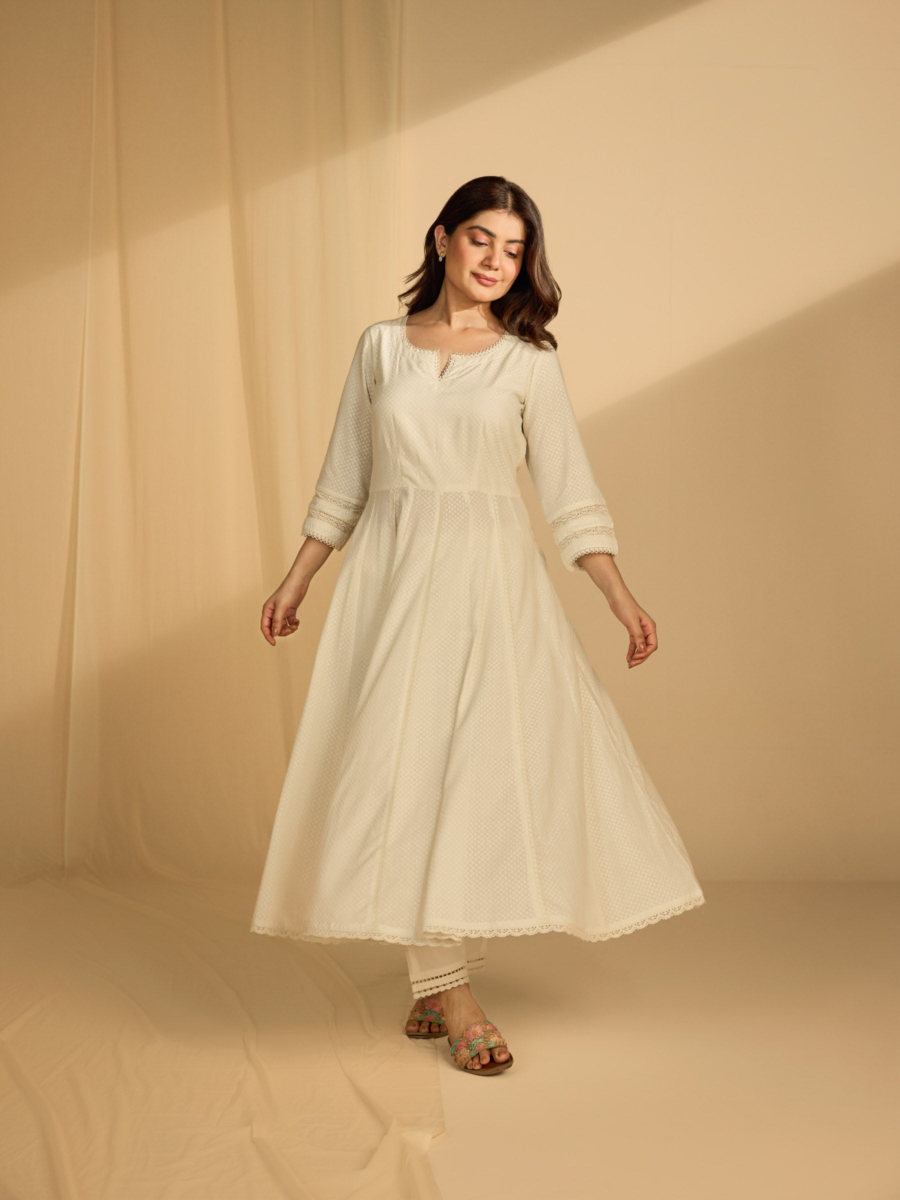 Raw Ecru Flared Cotton Kurta