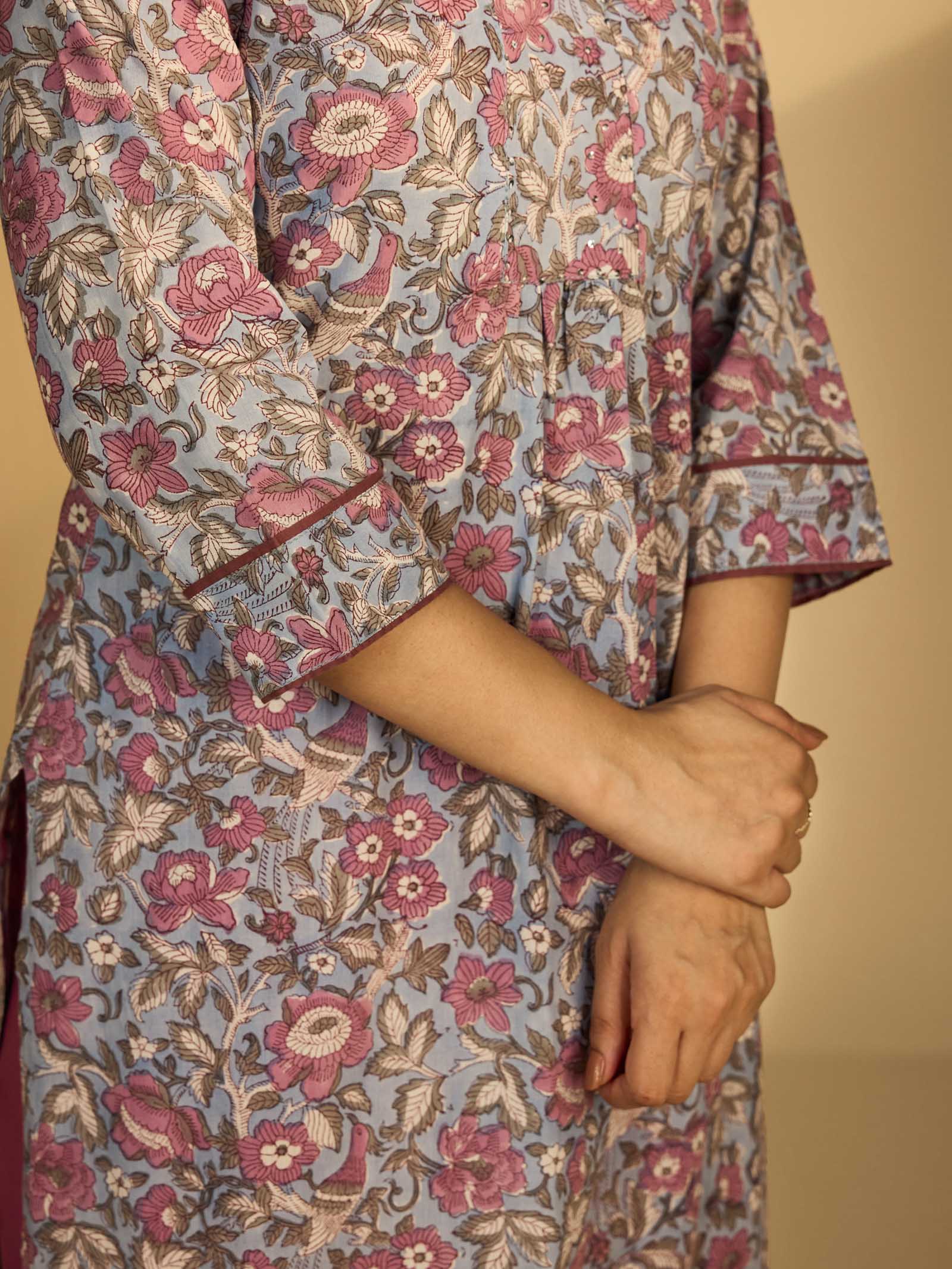 Blue Birds Cotton Kurta