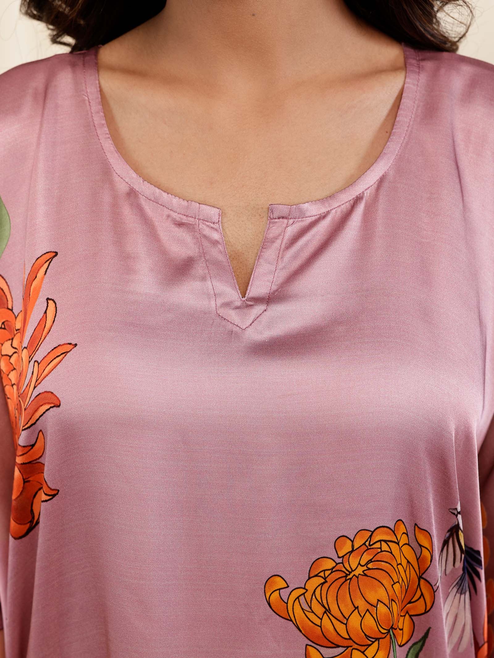 Ikigai Dusky Rose Modal Satin Kaftan