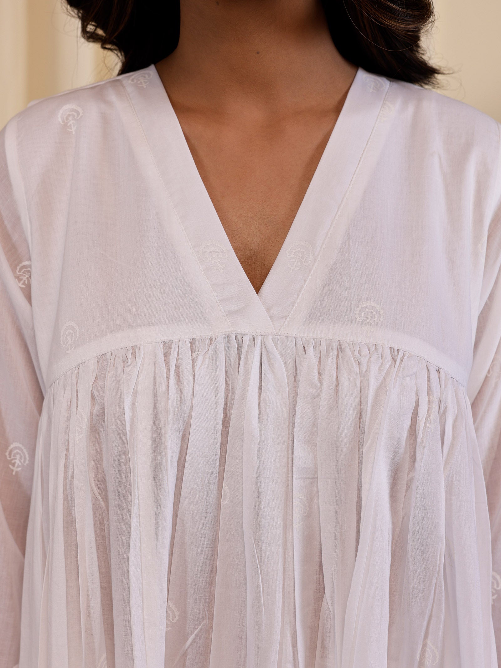 White Wash Gathered Voile Tunic