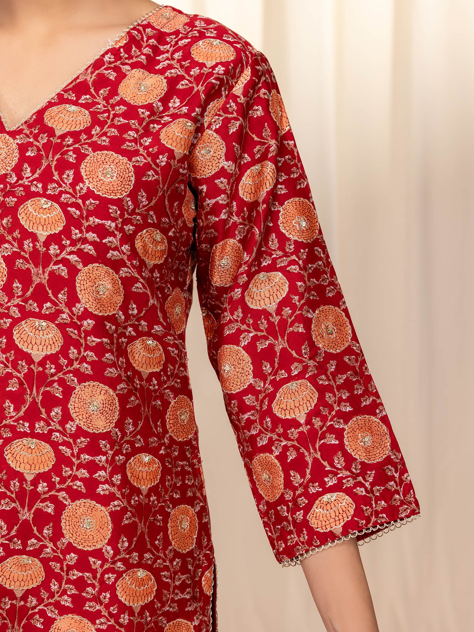 Sakhi Saheliya Red Chanderi Kurta