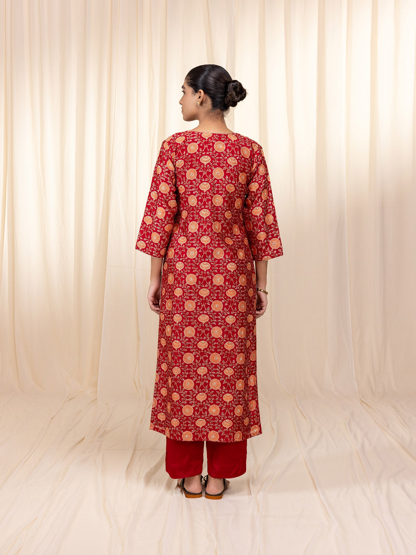 Sakhi Saheliya Red Chanderi Kurta