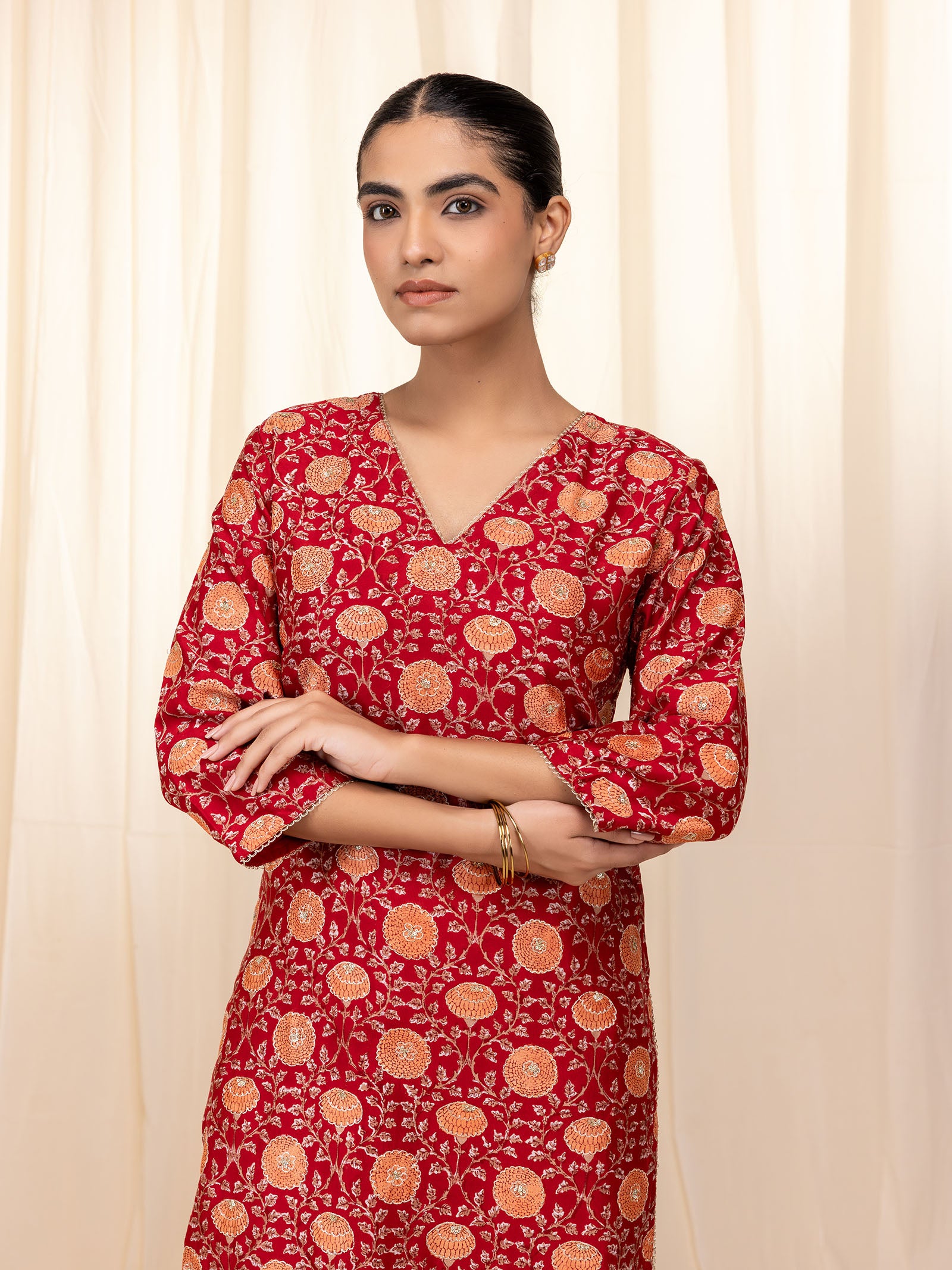 Sakhi Saheliya Red Chanderi Kurta