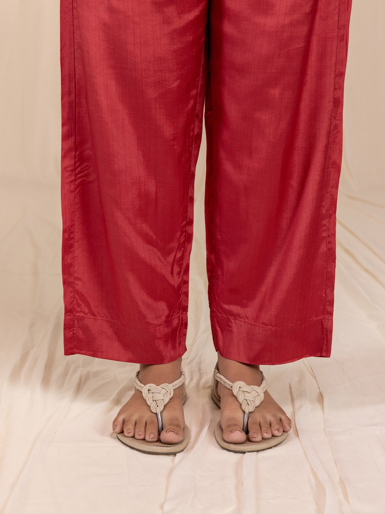 Red Velvet Bamboo Silk Straight Pants