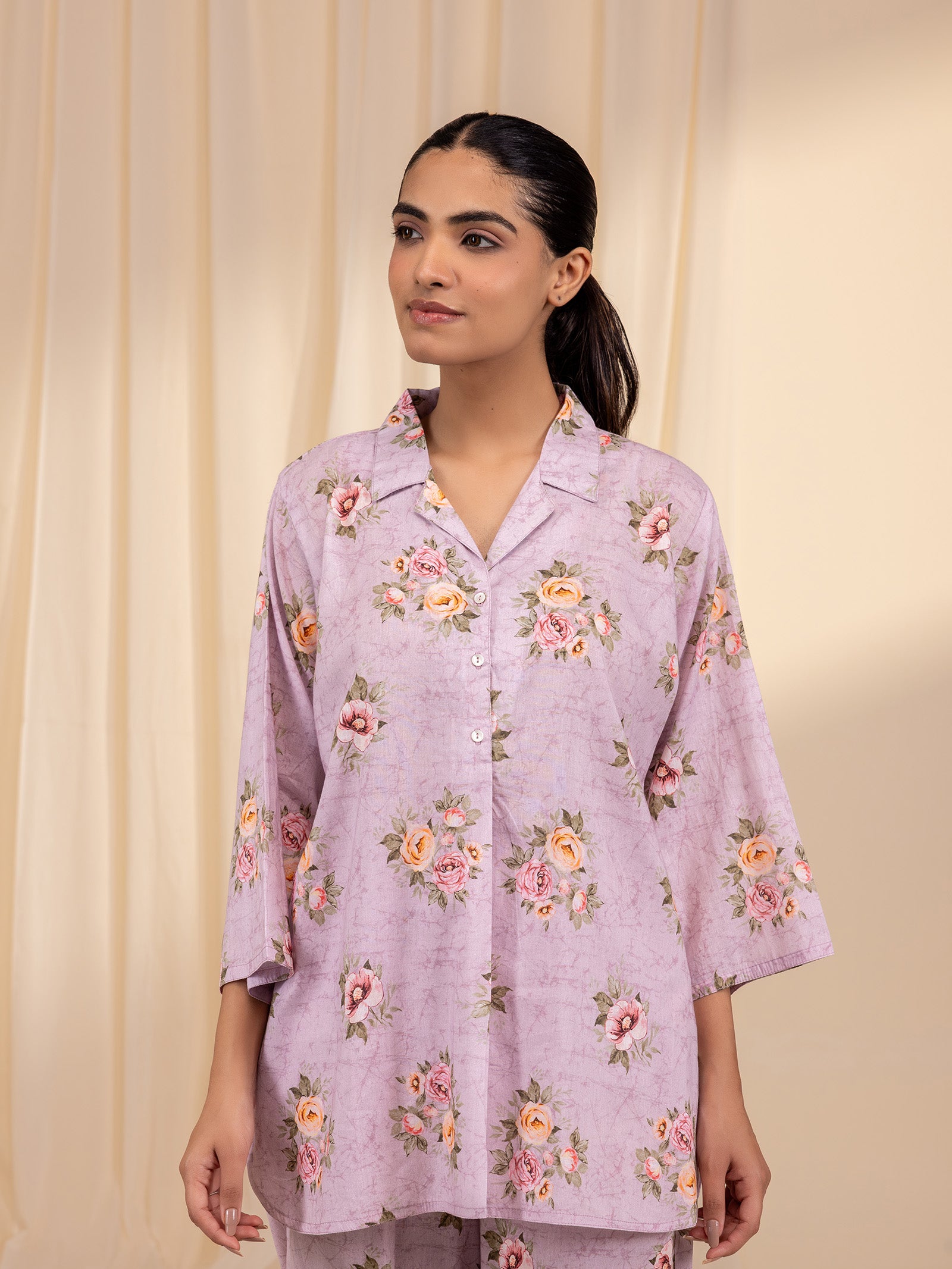 English Lavender Collared Voile Night Suit