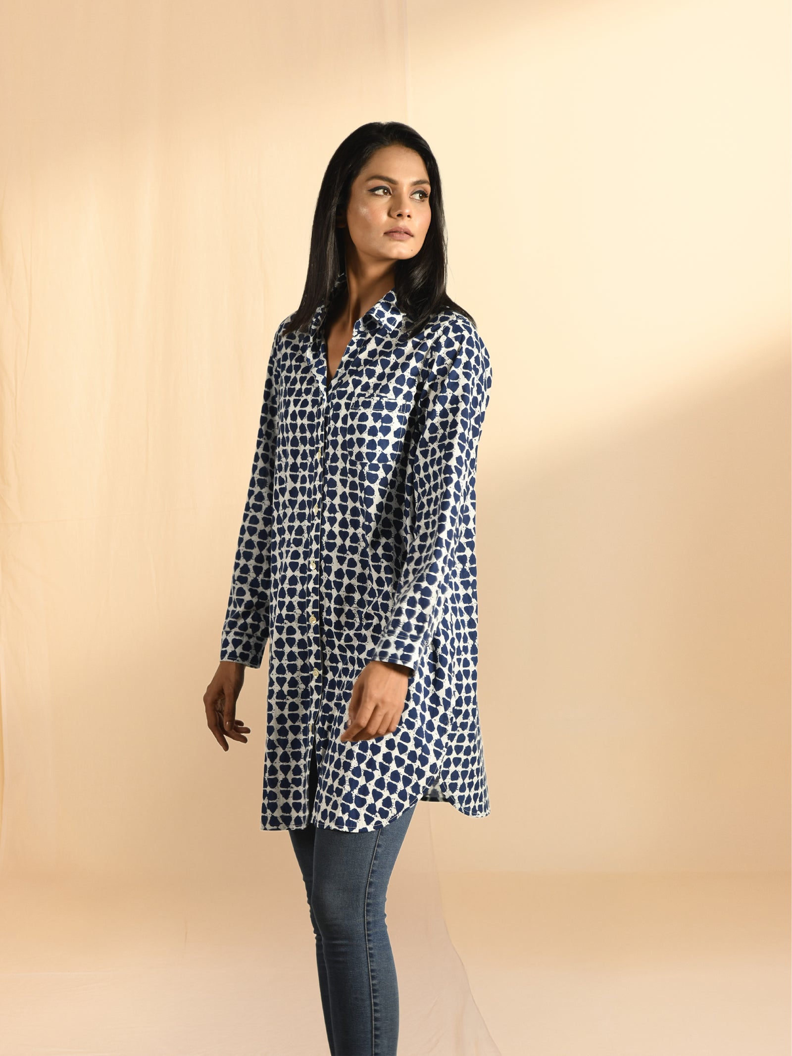 Blue Blocks Cotton Jacket Shirt