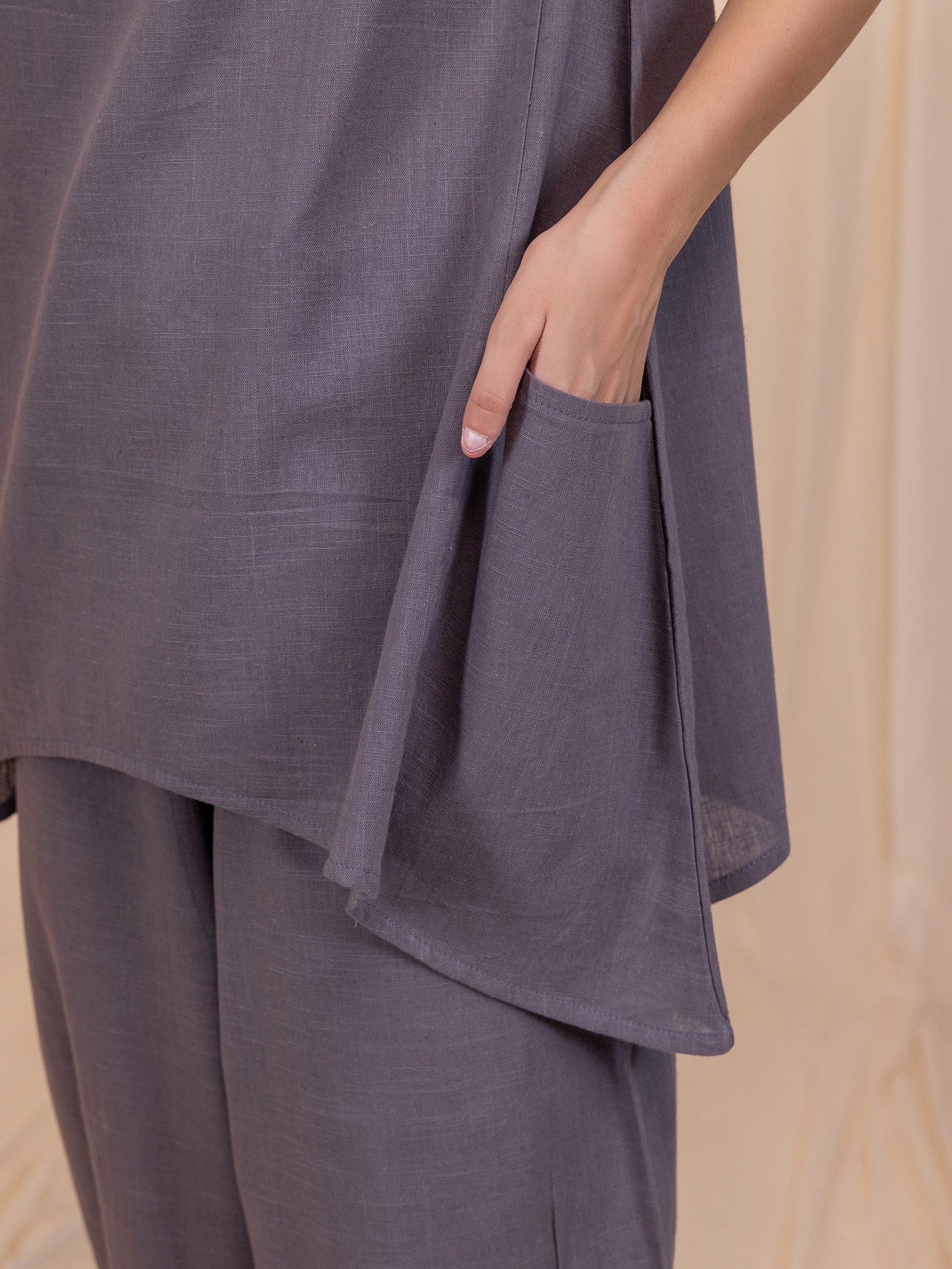 Cowl Grey Cotton Twin Set (Set Of 2 Pcs)