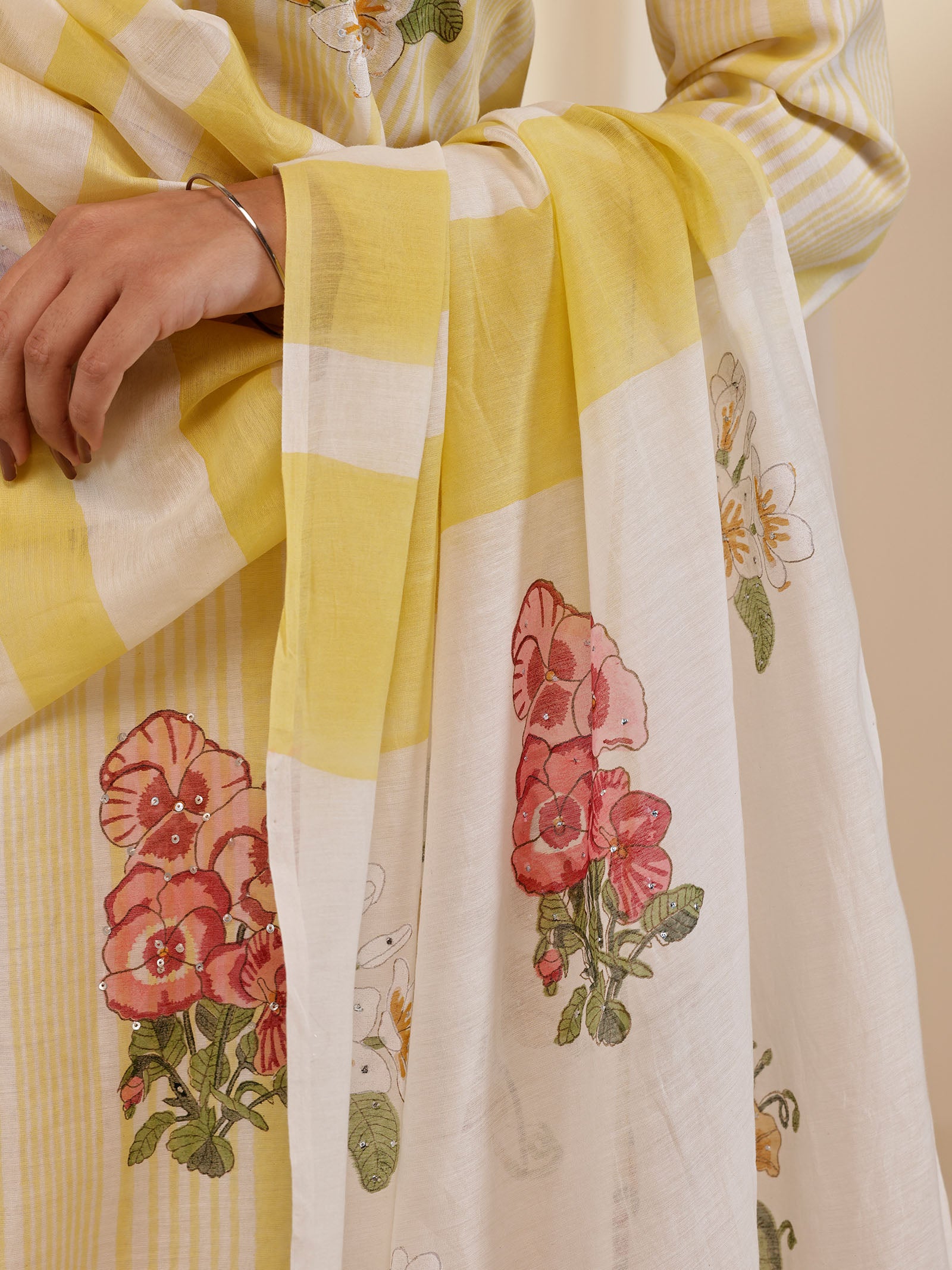 Fussy Fusion Yellow Chanderi Dupatta