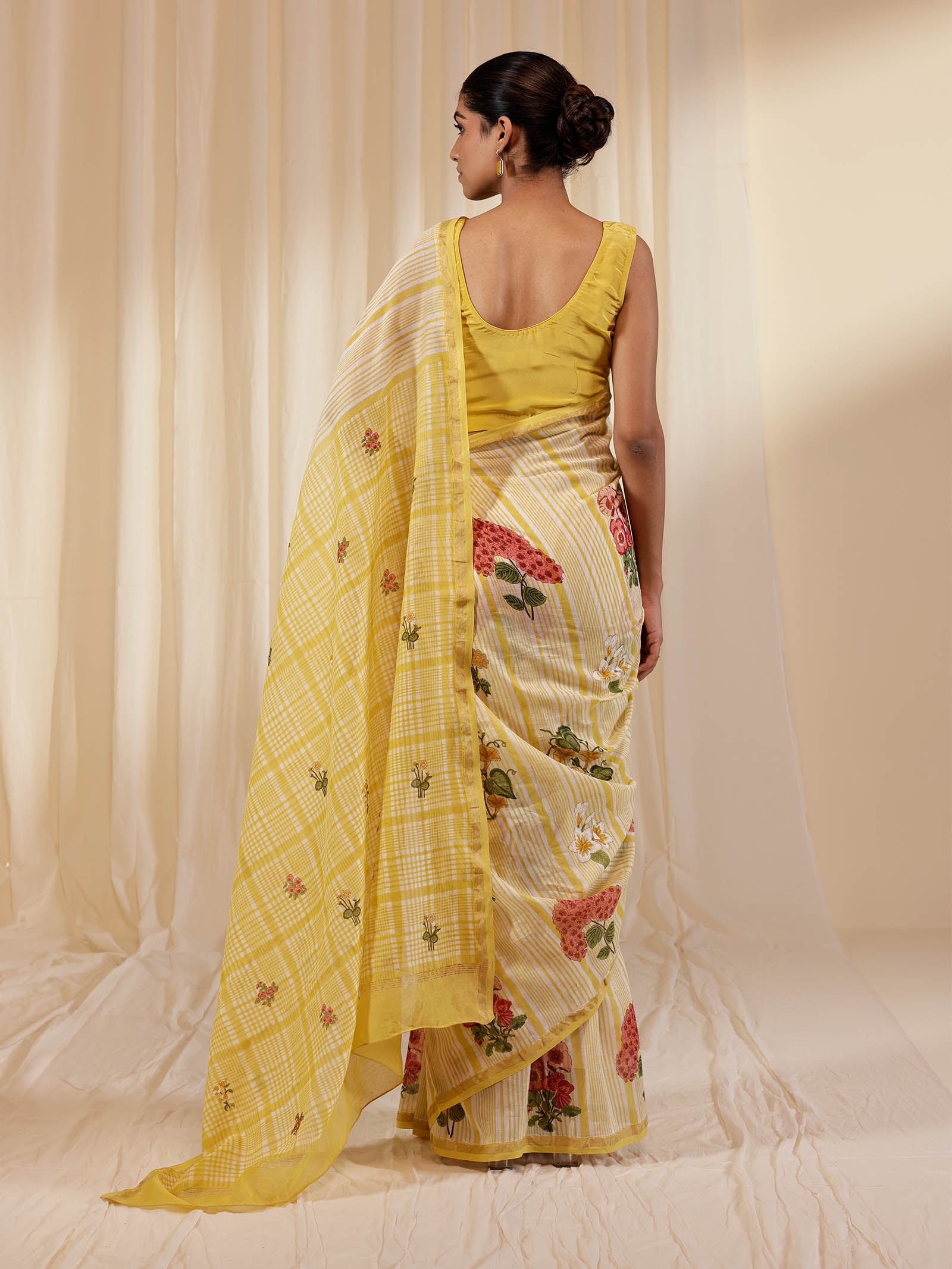 Fussy Fusion Yellow Chanderi Saree