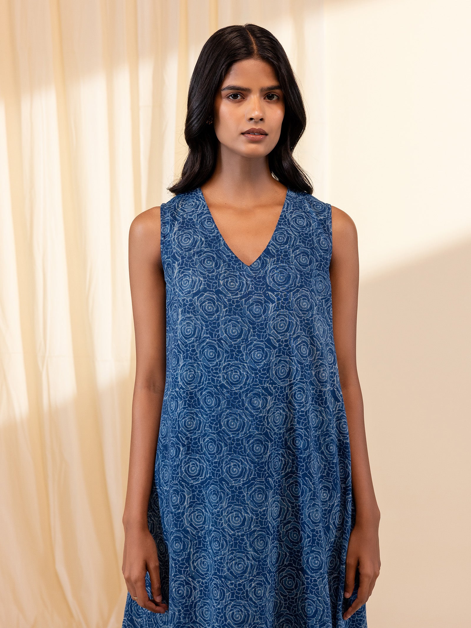 Indigo Roses Voile Dress