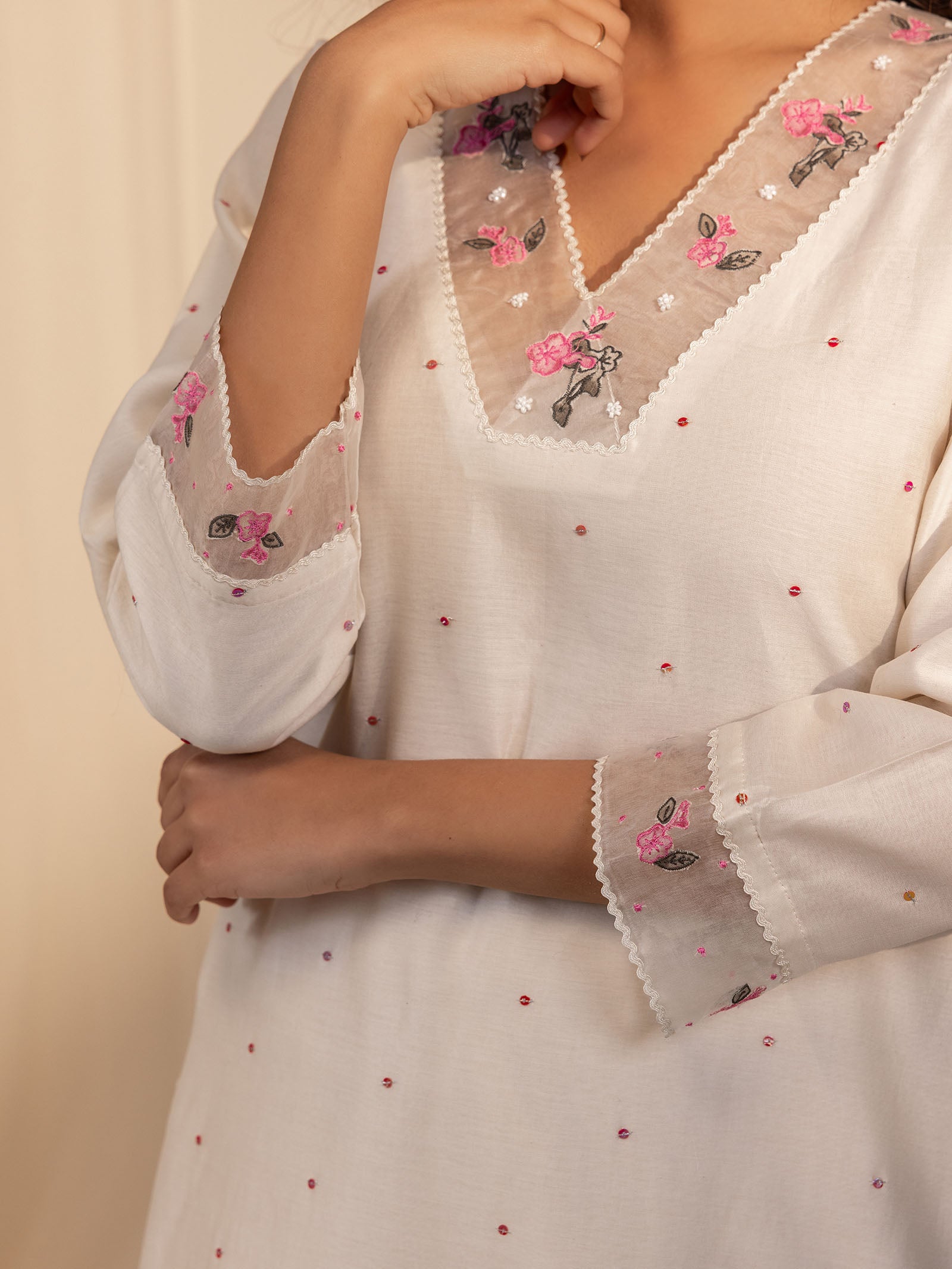 Pearl Petals Chanderi Kurta