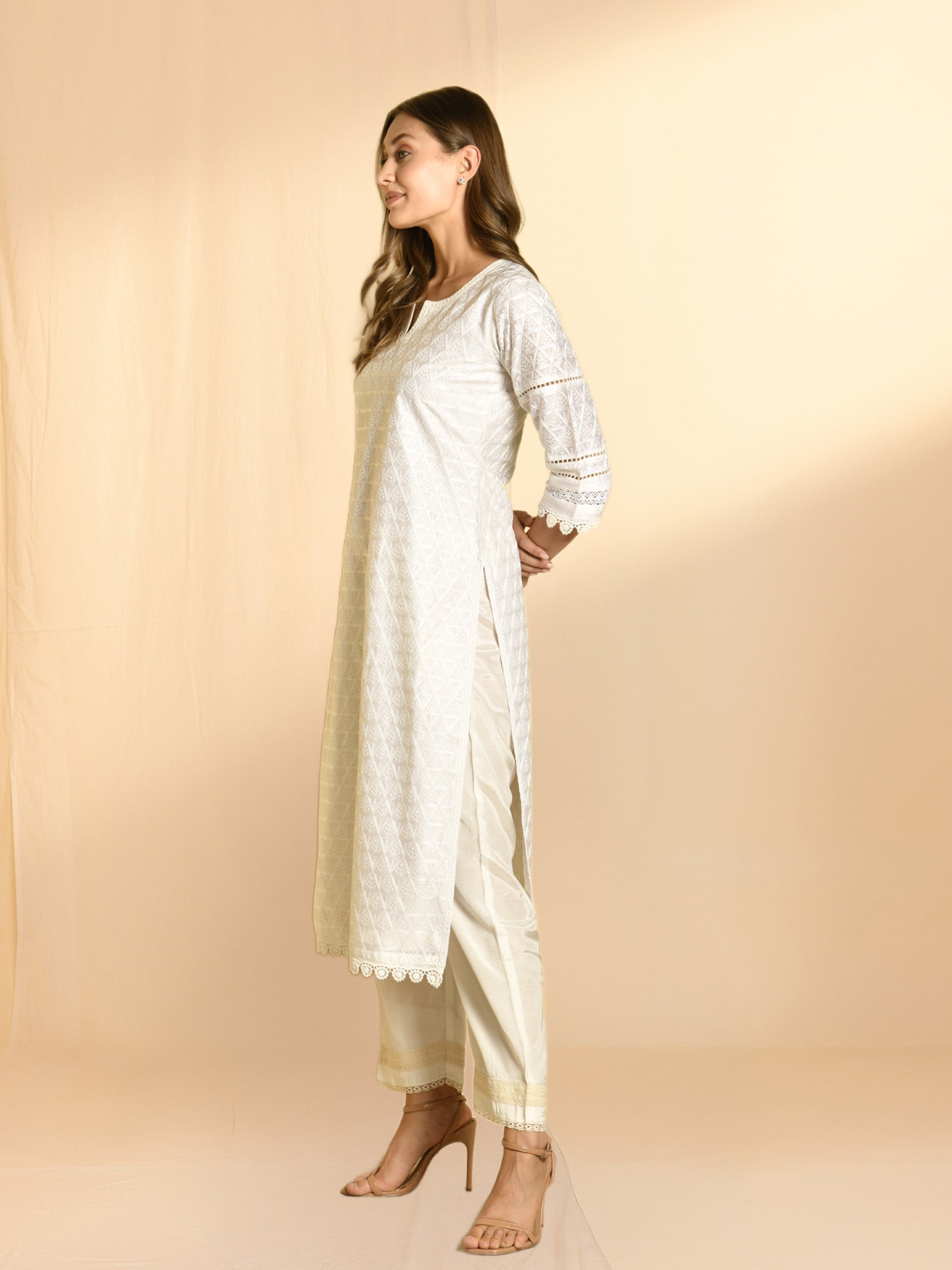 White Blossom Chanderi Kurta