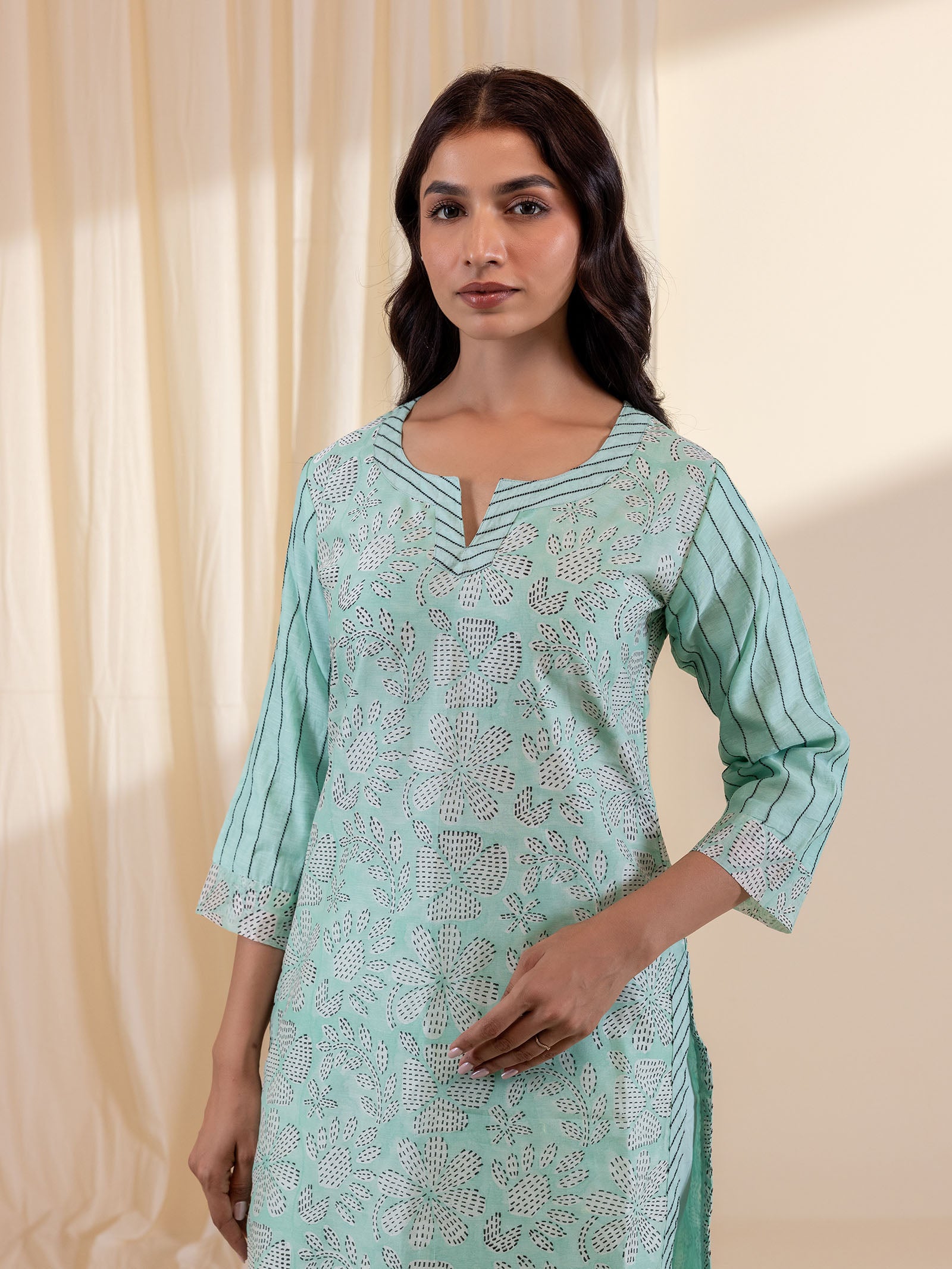 Aqua Flower Chanderi Kurta