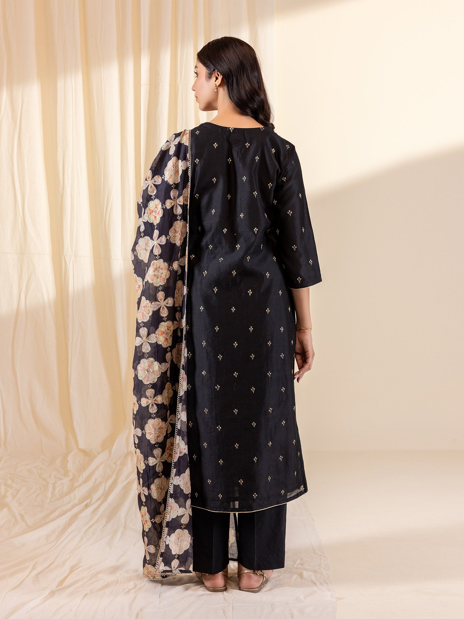 Celebration Black Chanderi Dupatta