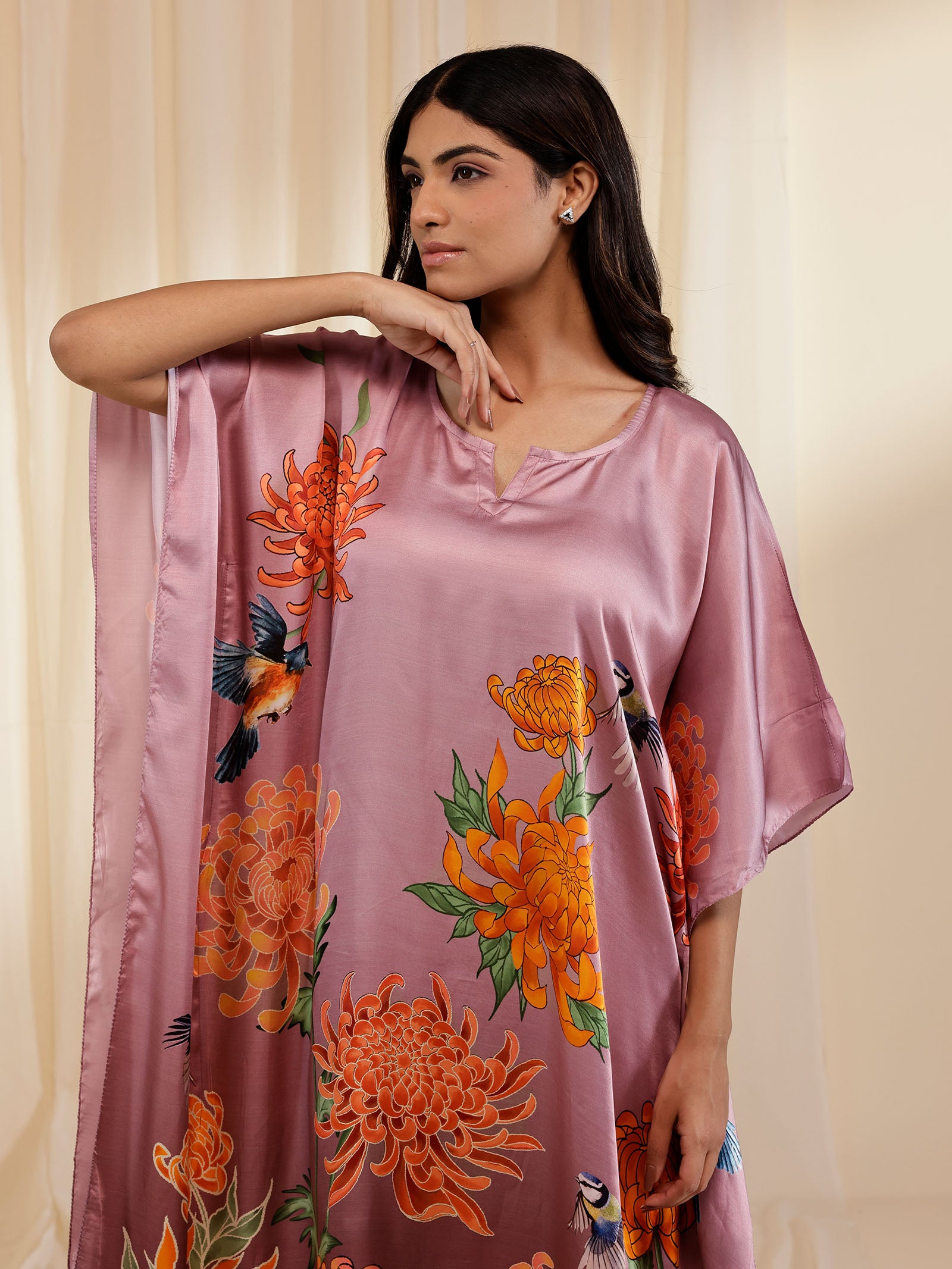 Ikigai Dusky Rose Modal Satin Kaftan