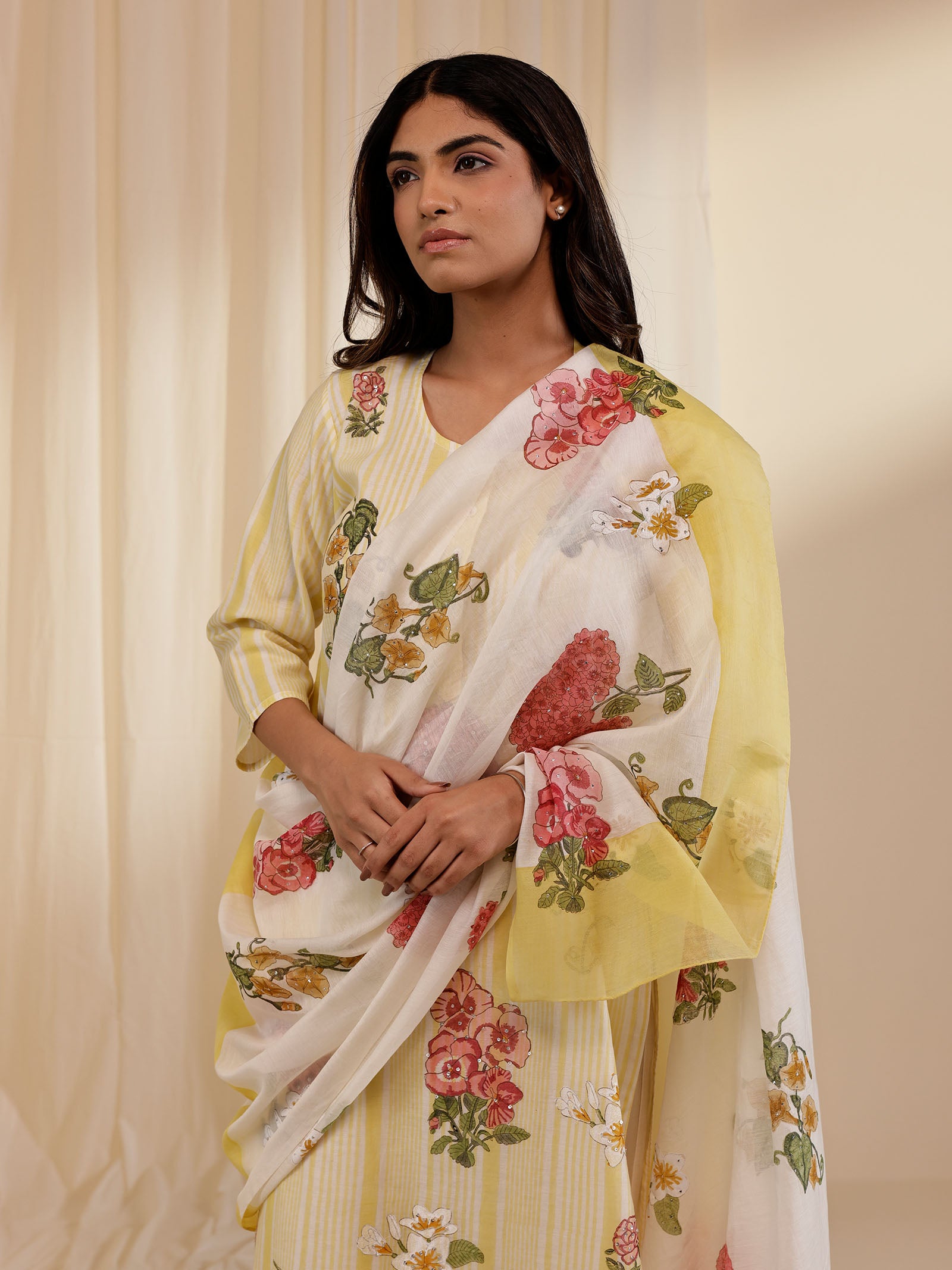 Fussy Fusion Yellow Chanderi Dupatta