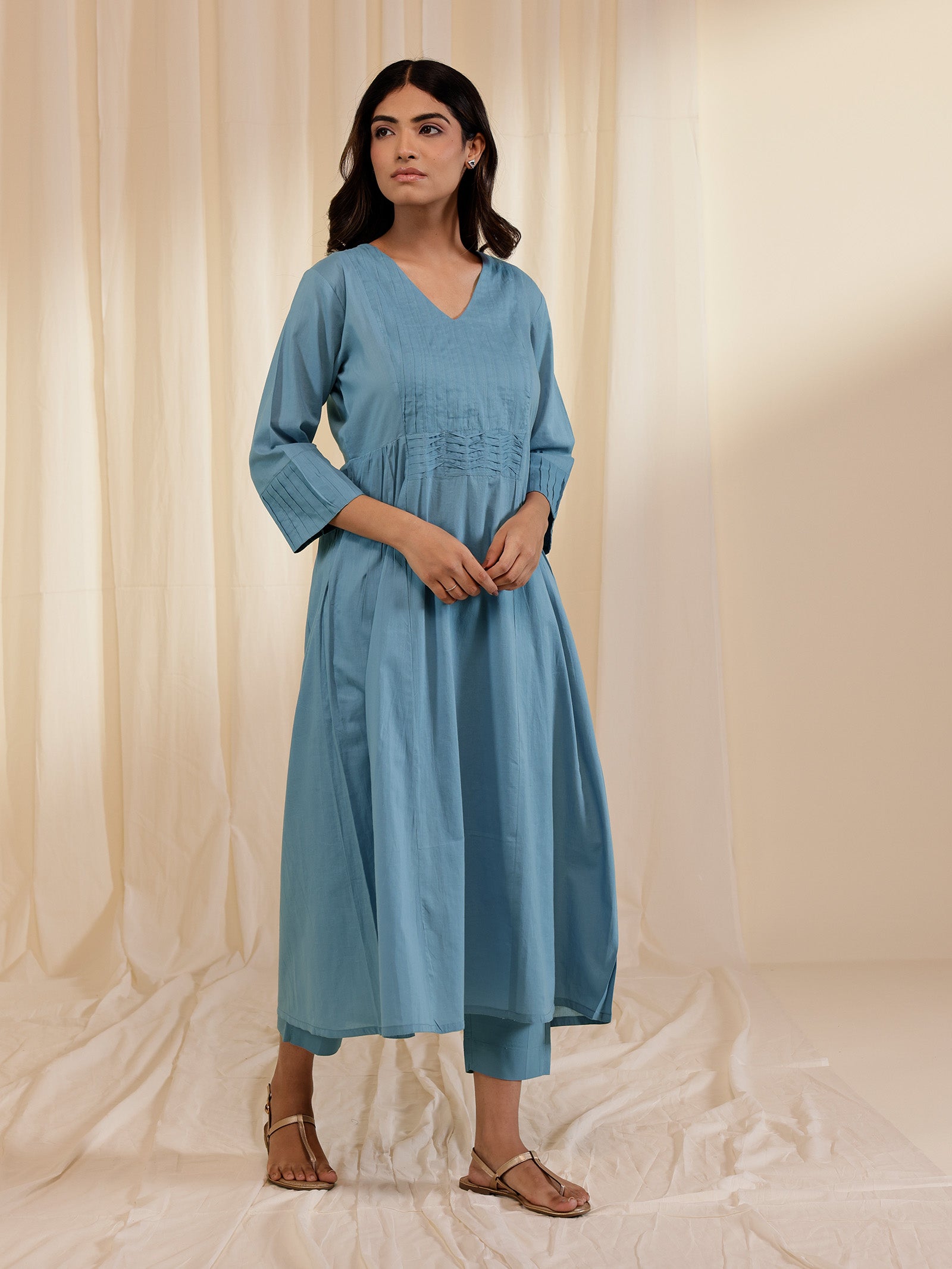 Trance Blue Plain Voile Kurta