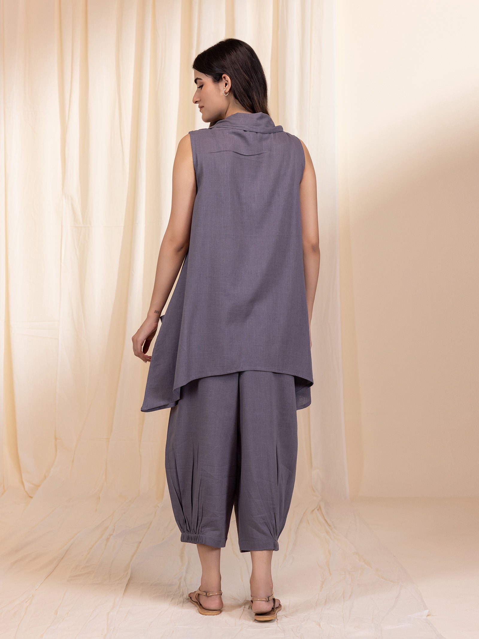 Cowl Grey Cotton Twin Set (Set Of 2 Pcs)