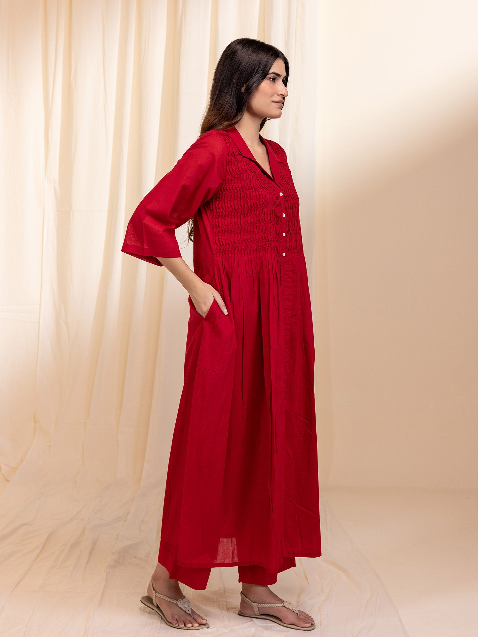 Colour Bracket Red Waves Voile Kurta