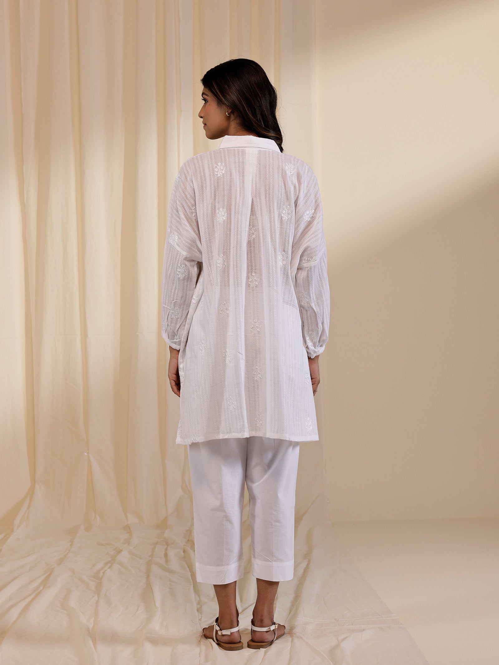 White Wash Madras Dobby Emb Cotton Shirt