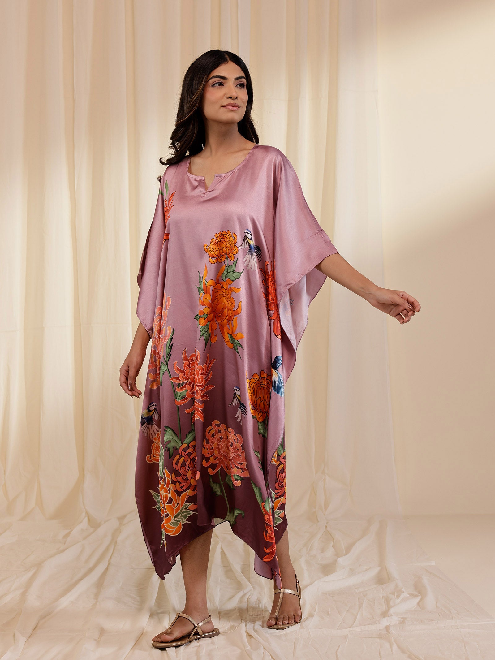 Ikigai Dusky Rose Modal Satin Kaftan