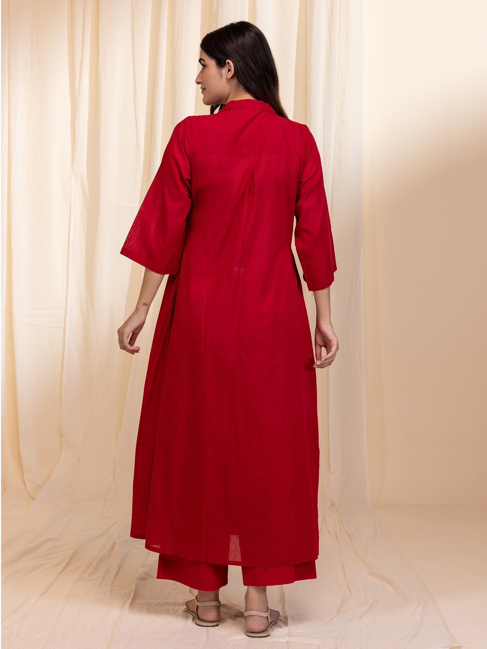 Colour Bracket Red Waves Voile Kurta
