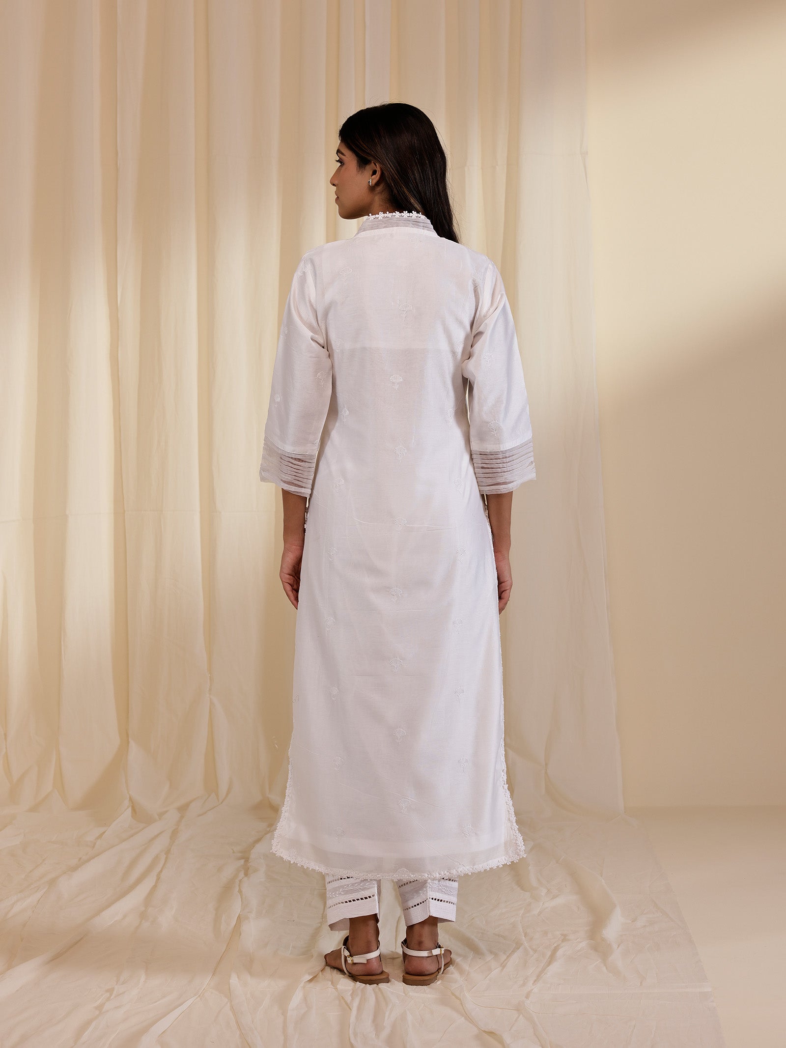 White Wash Emb Chanderi Kurta