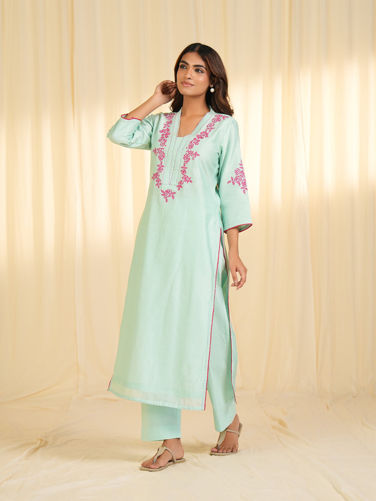 Aqua Rose Chanderi Kurta