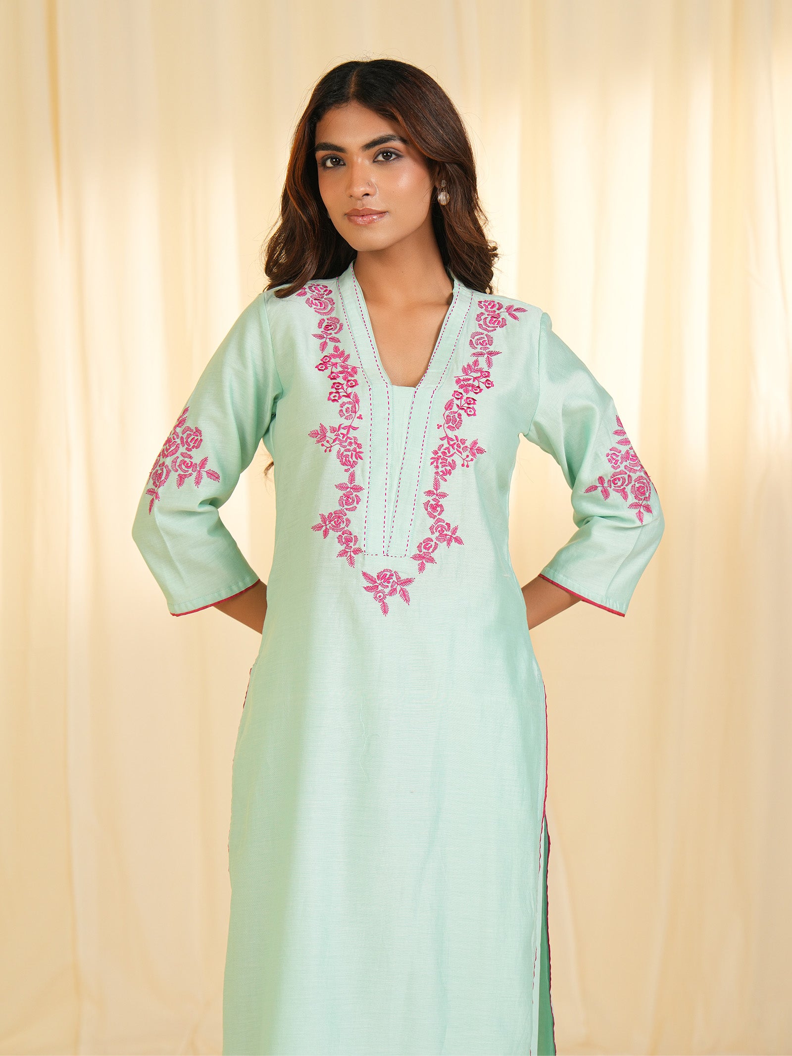 Aqua Rose Chanderi Kurta