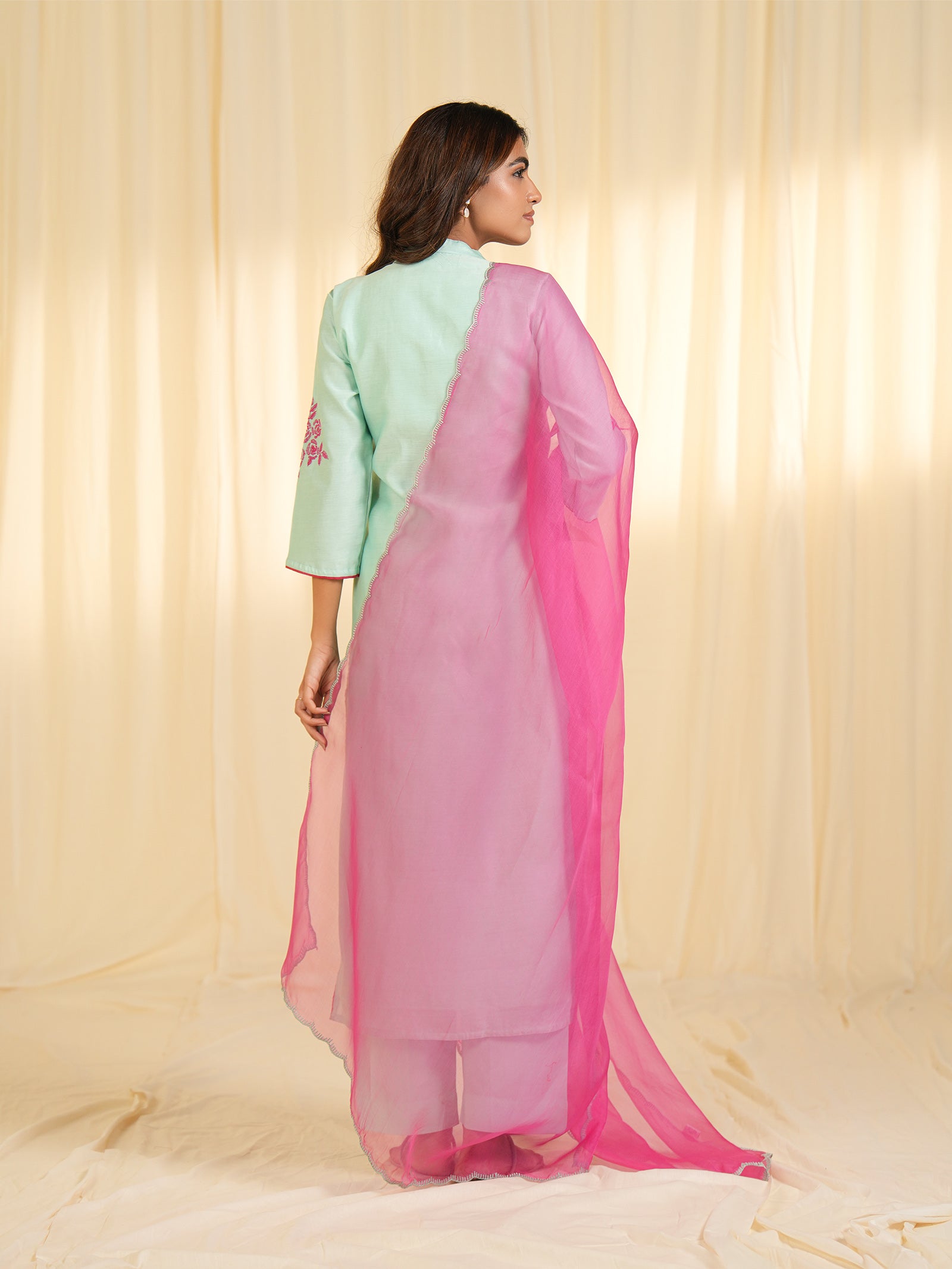 Aqua Rose Organza Dupatta