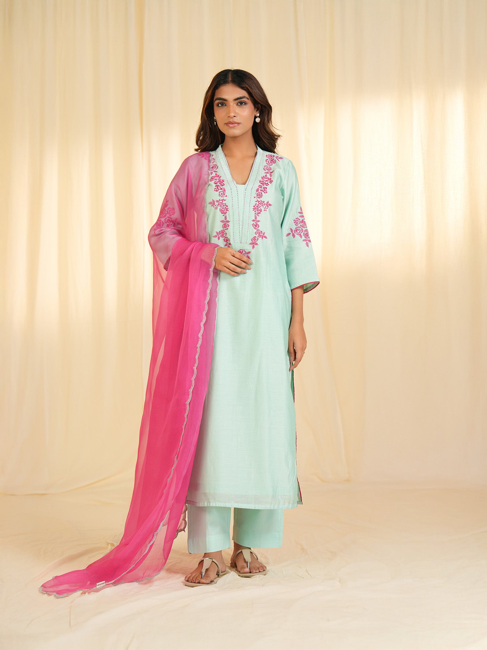 Aqua Rose Chanderi Kurta