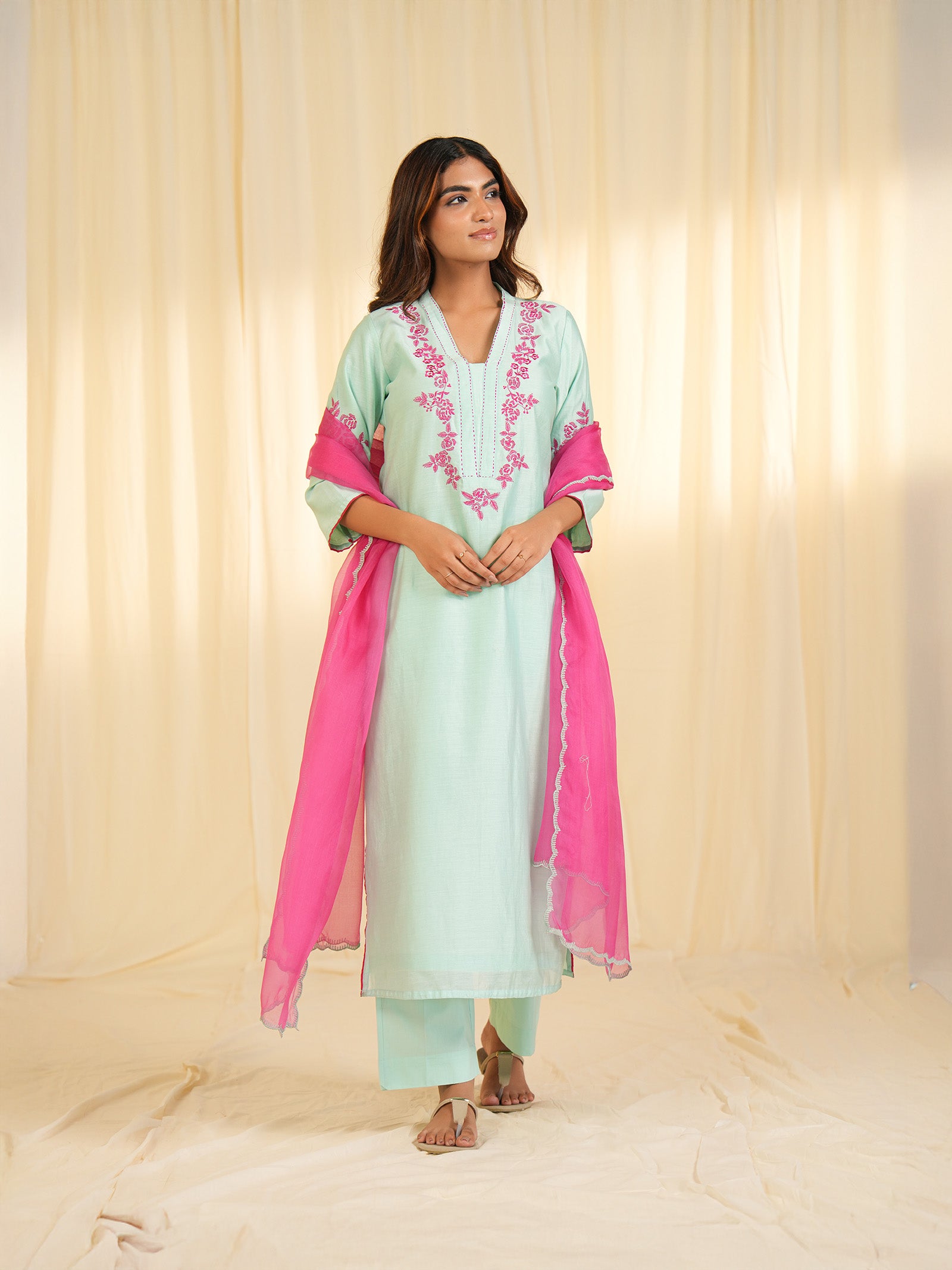 Aqua Rose Organza Dupatta
