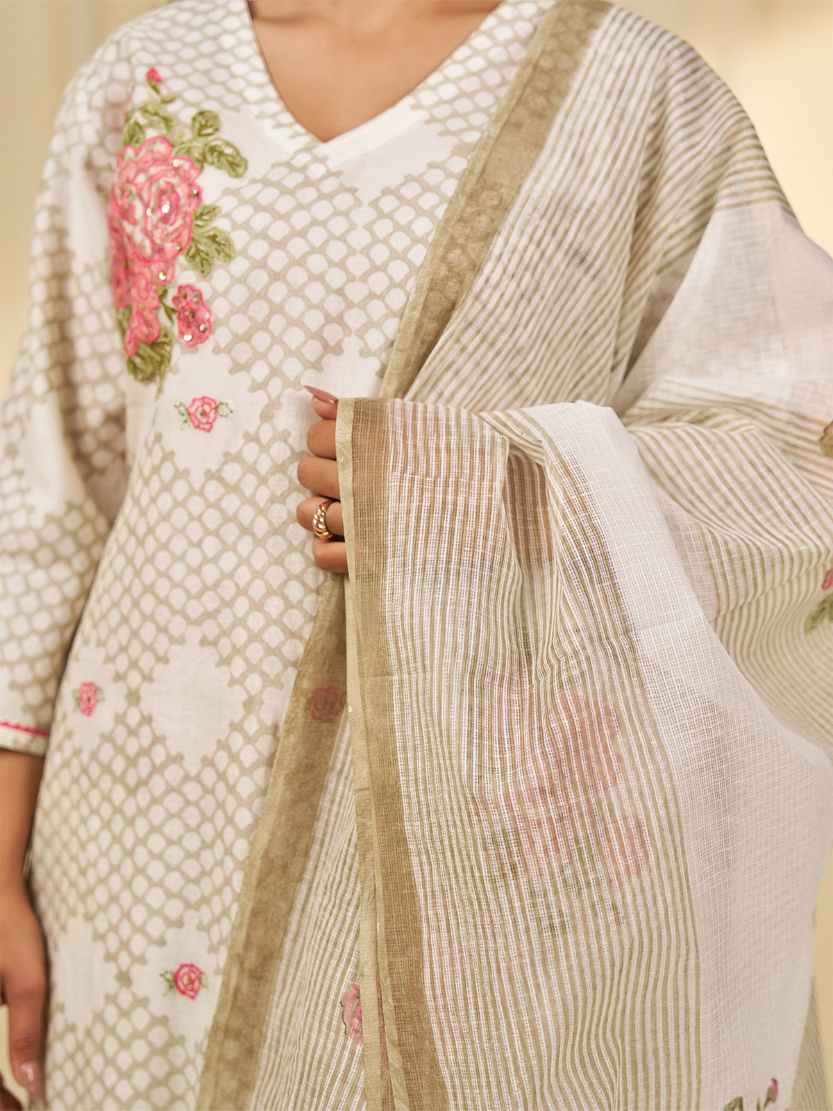 Bare Ivory Rosa Kota Dupatta