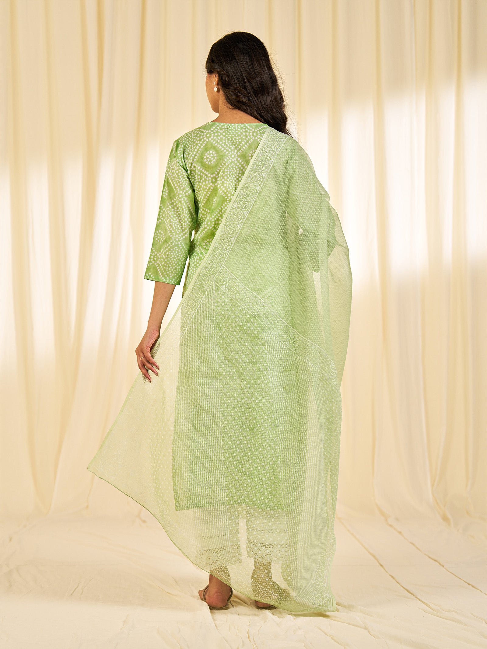 Block Bandhej Green Kota Dupatta