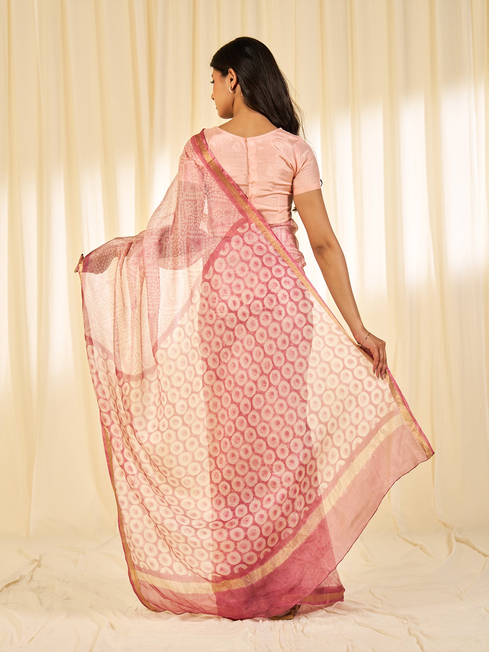 Block Bandhej Pink Kota Silk Saree
