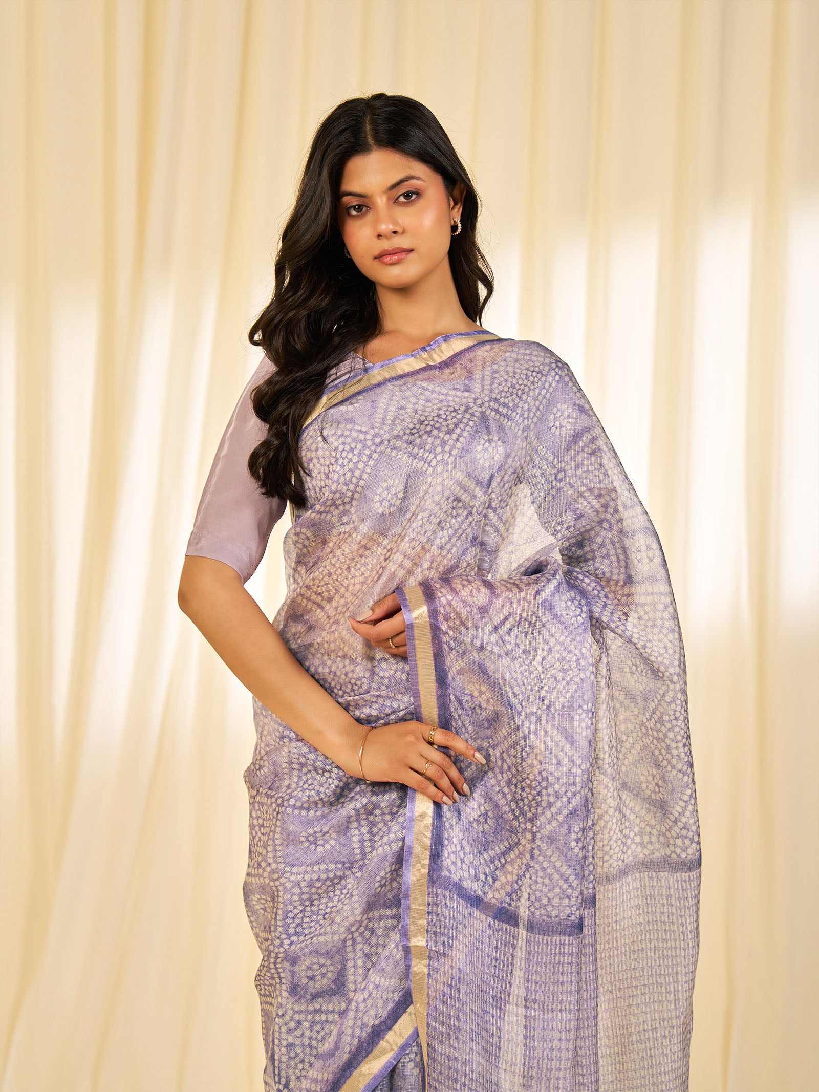 Block Bandhej Purple Kota Silk Saree