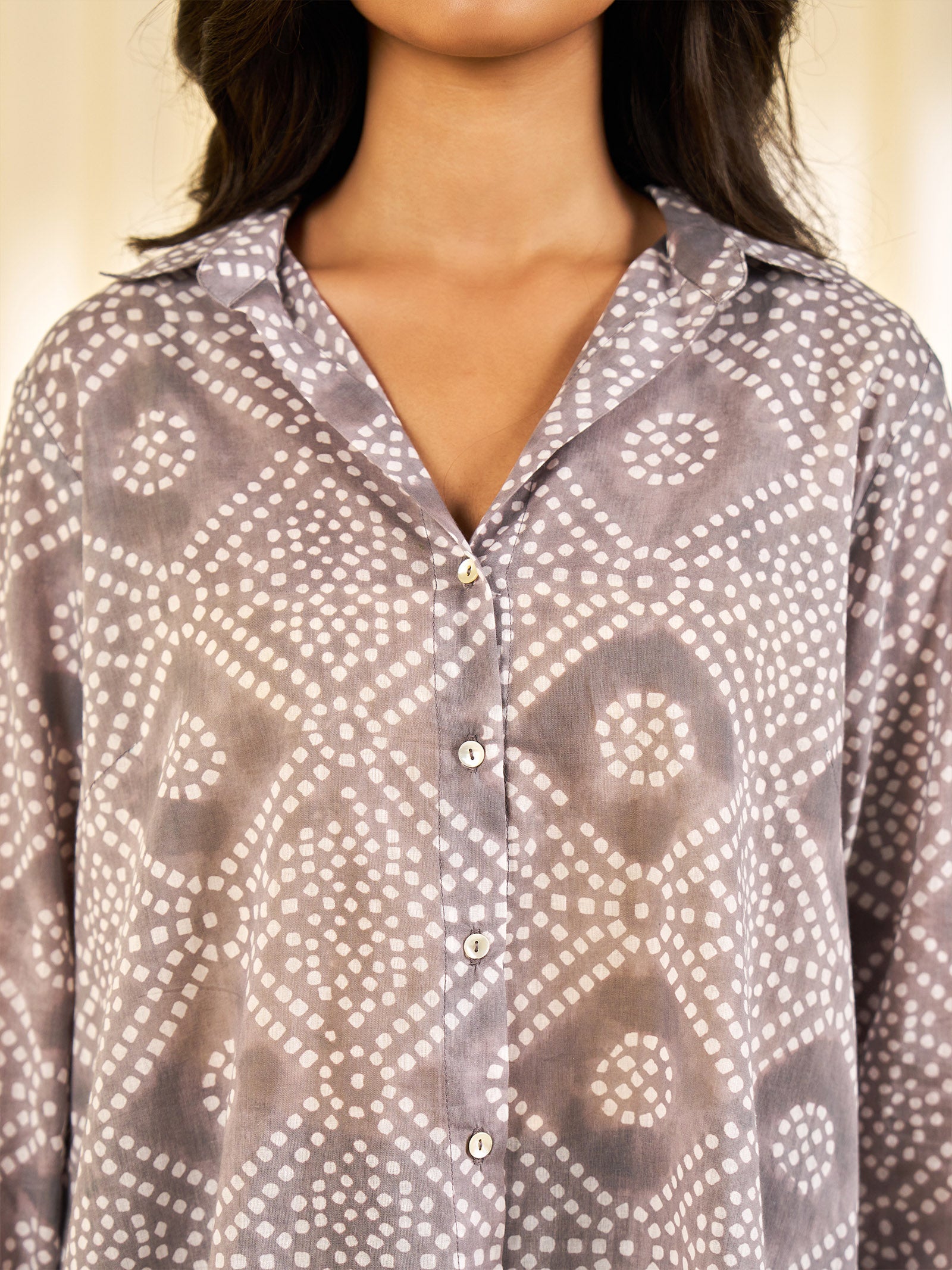 Block Bandhej Voile Shirt - Grey