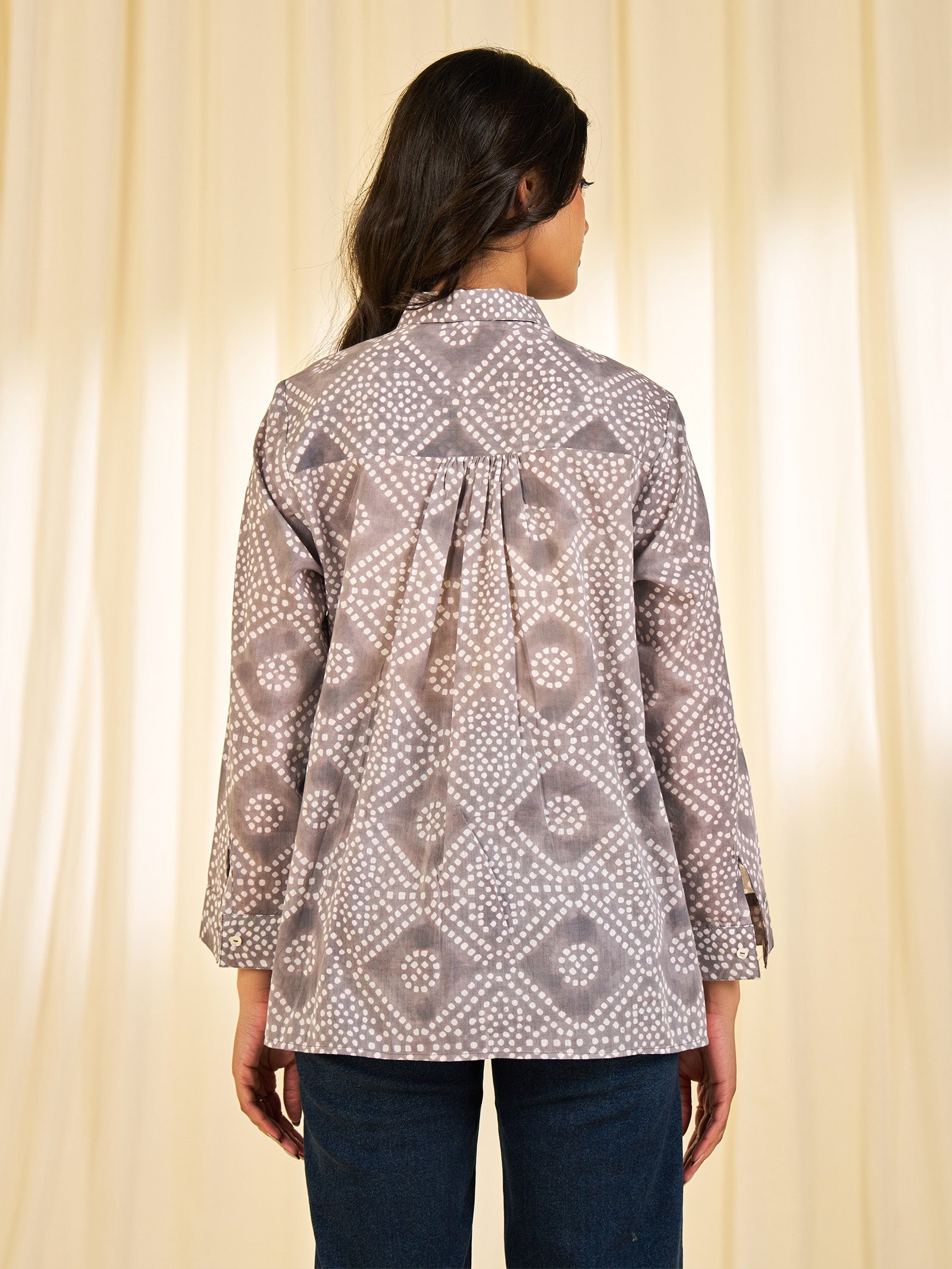Block Bandhej Voile Shirt - Grey