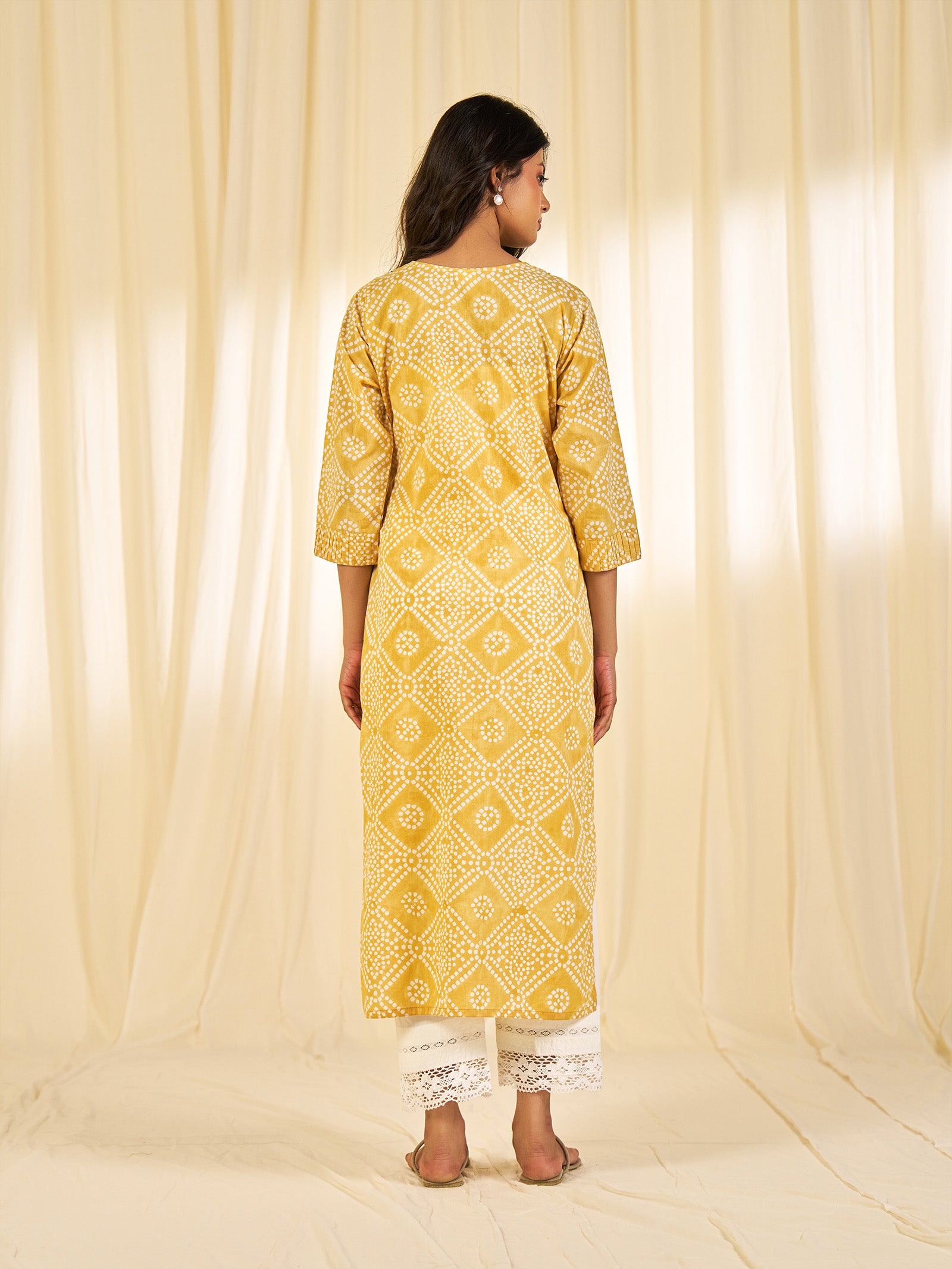 Block Bandhej Yellow Cotton Kurta
