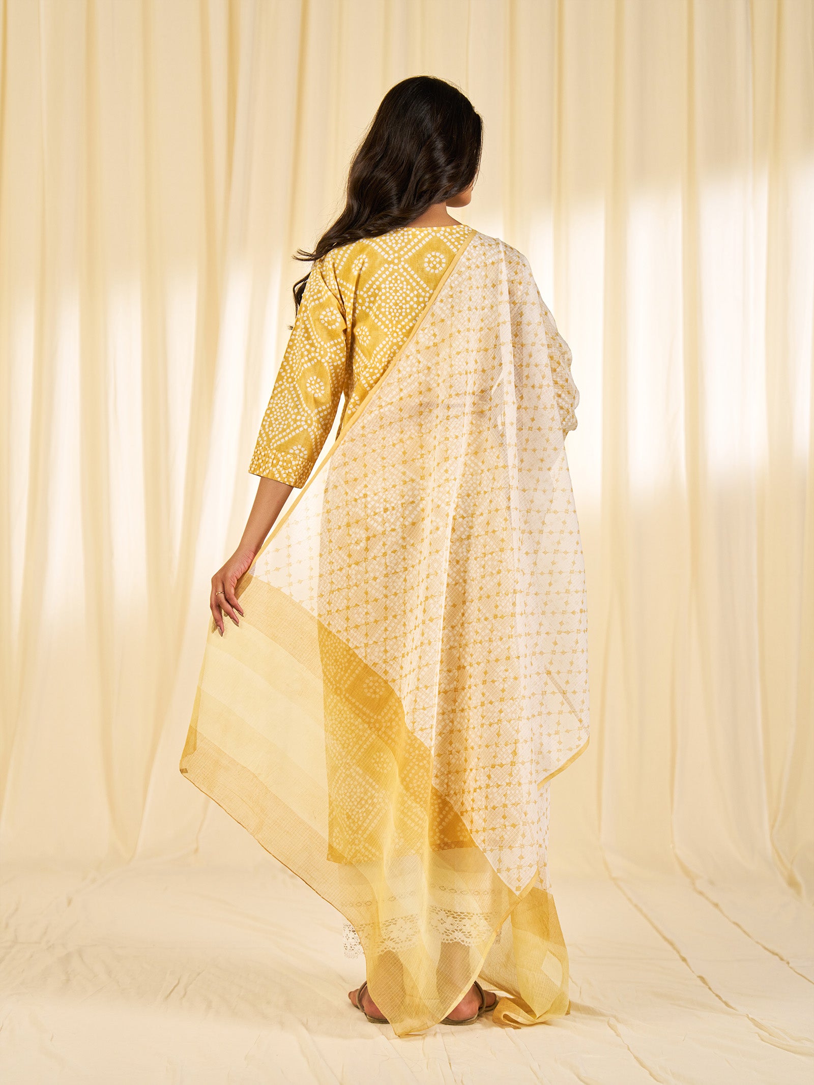 Block Bandhej Yellow Kota Dupatta