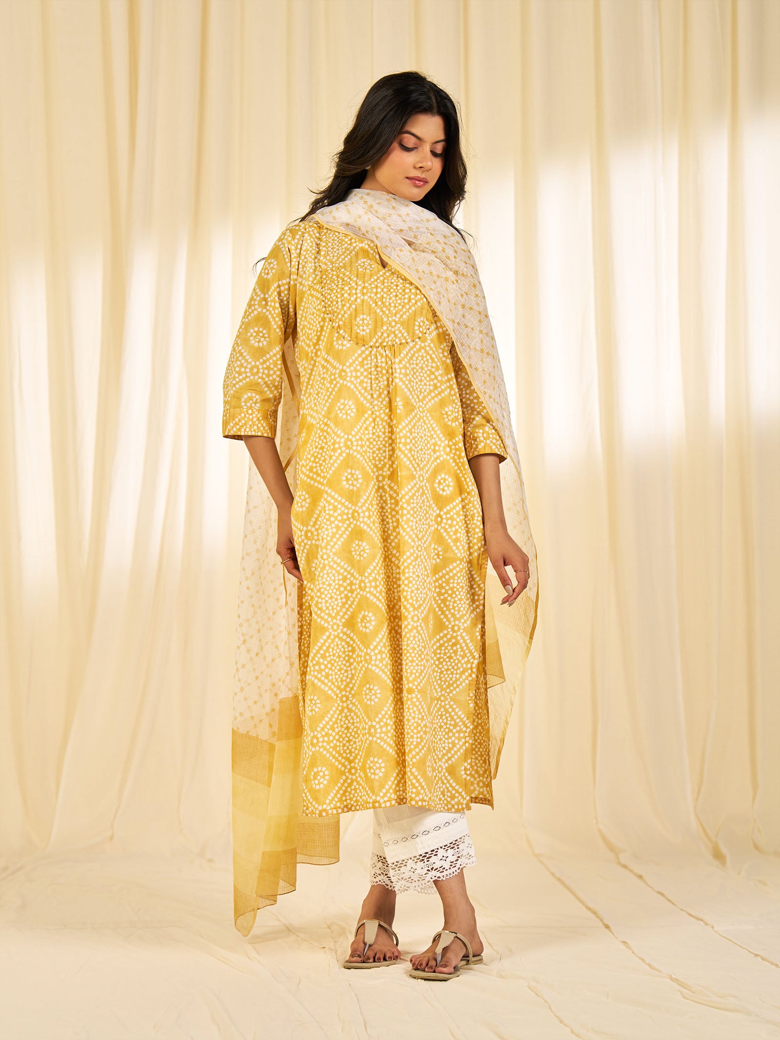 Block Bandhej Yellow Kota Dupatta