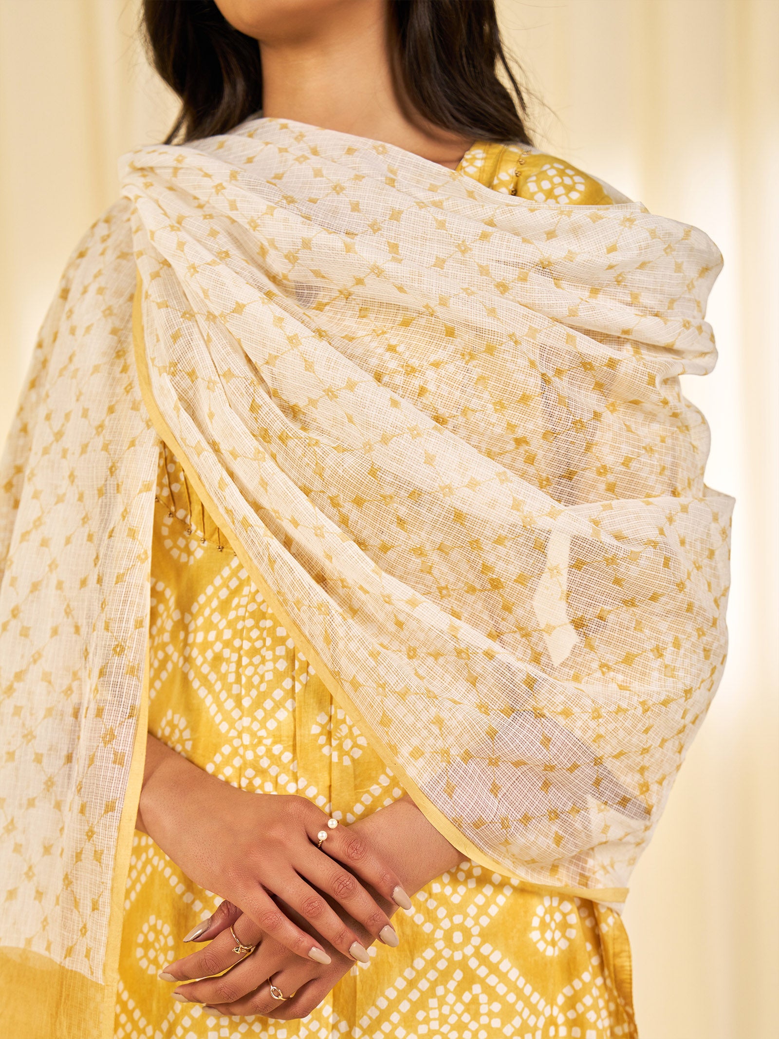 Block Bandhej Yellow Kota Dupatta