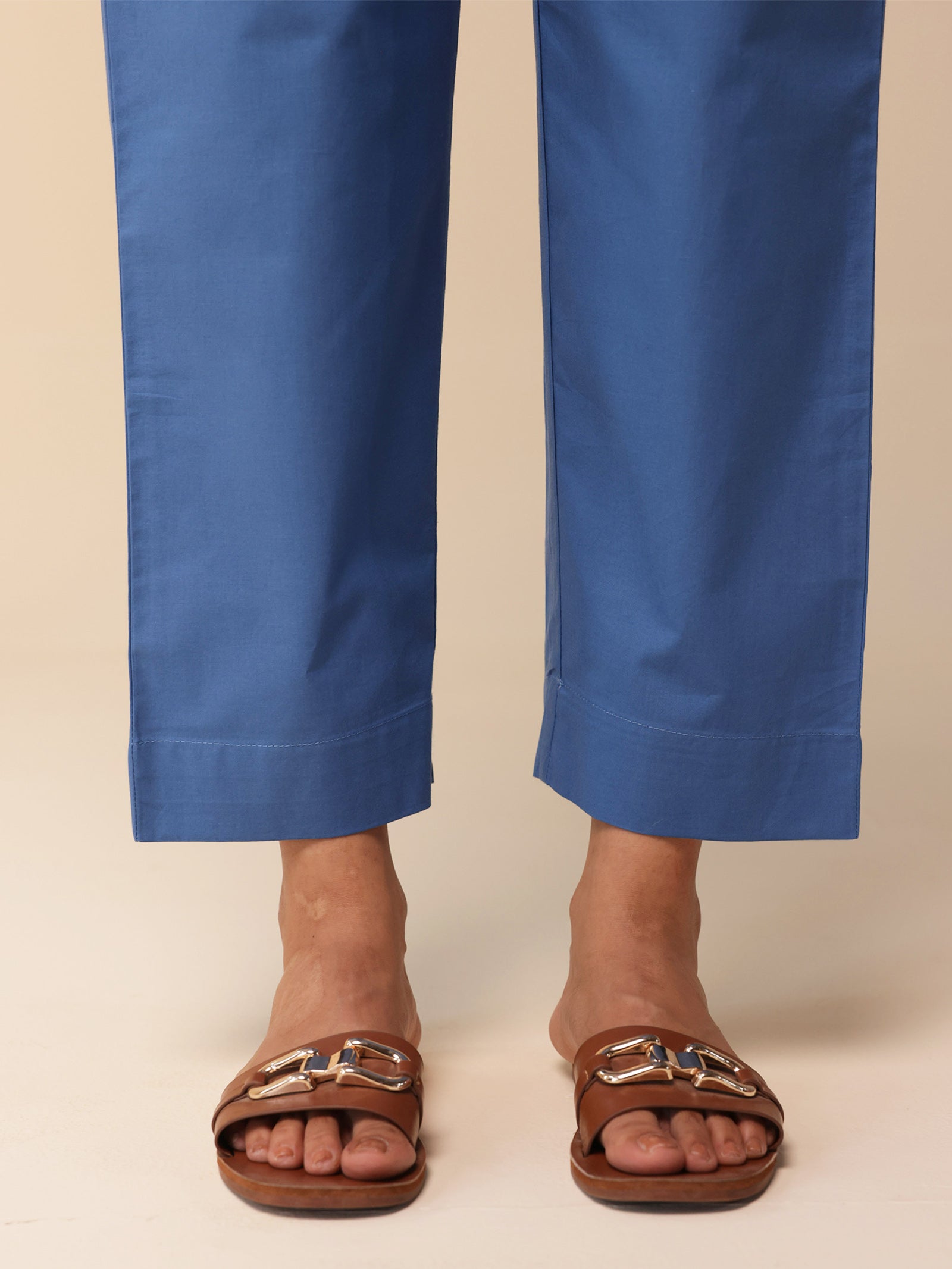 Blue Buttons Cotton Straight Pant